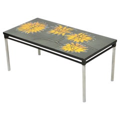 Vintage Ceramic Tile Table Adri Design Yellow Abstract Flower 92cm
