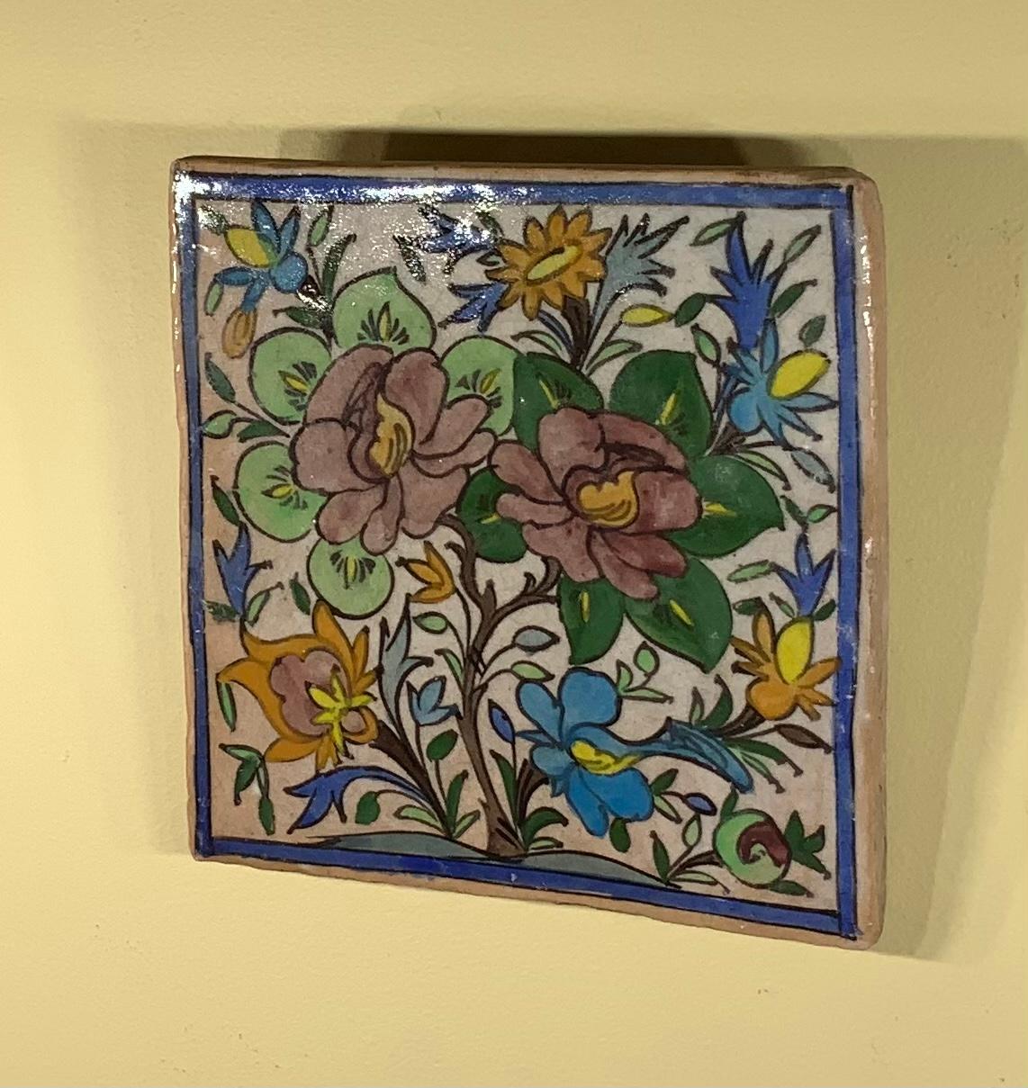 East Asian Vintage Ceramic Tile Wall Hanging