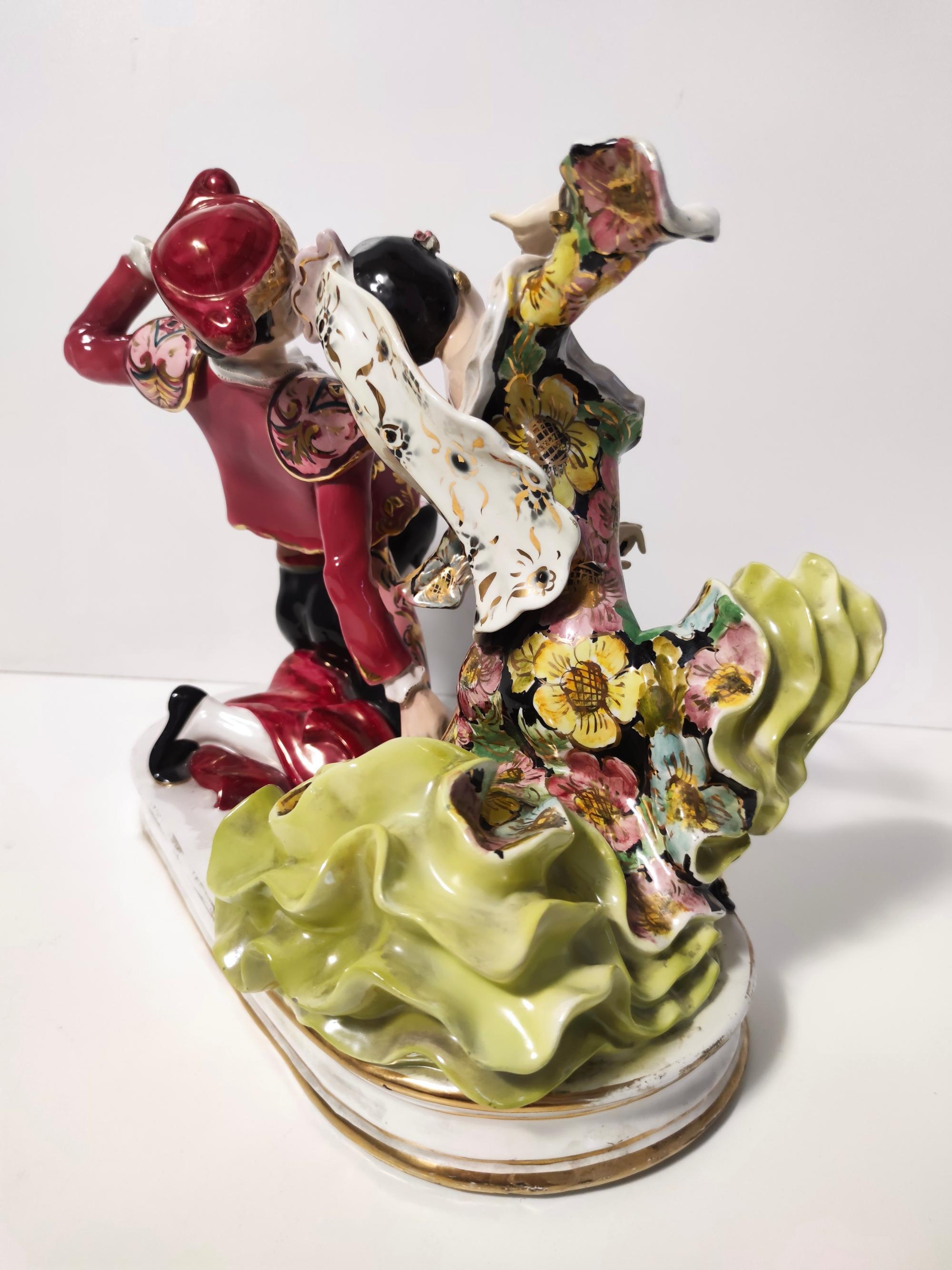 Glazed Vintage Ceramic Torero and Flamenco Dancer Figures by Giovanni Girardi, Italy For Sale