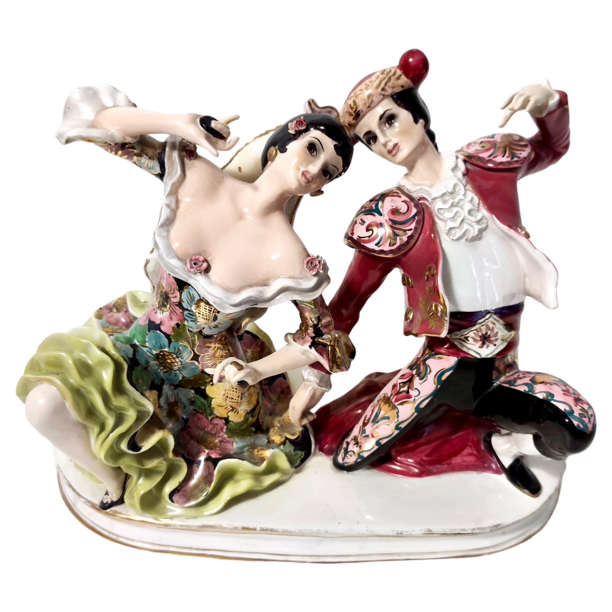 Vintage-Torero- und Flamenco-Tänzerfiguren aus Keramik von Giovanni Girardi, Italien