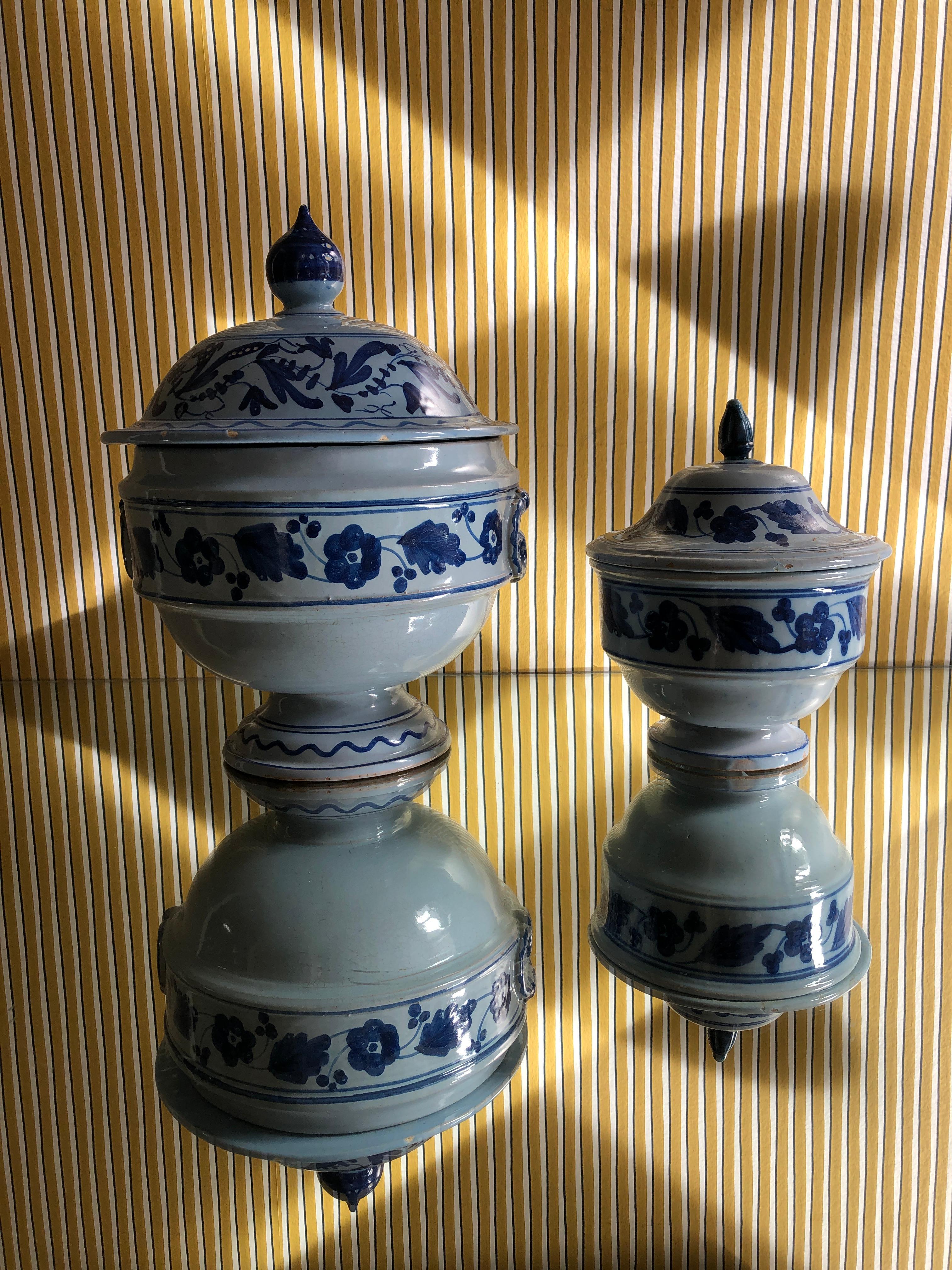 Italian Vintage Ceramic Tureens with Blue Flower Decorations, Italy, Late 19th-Century