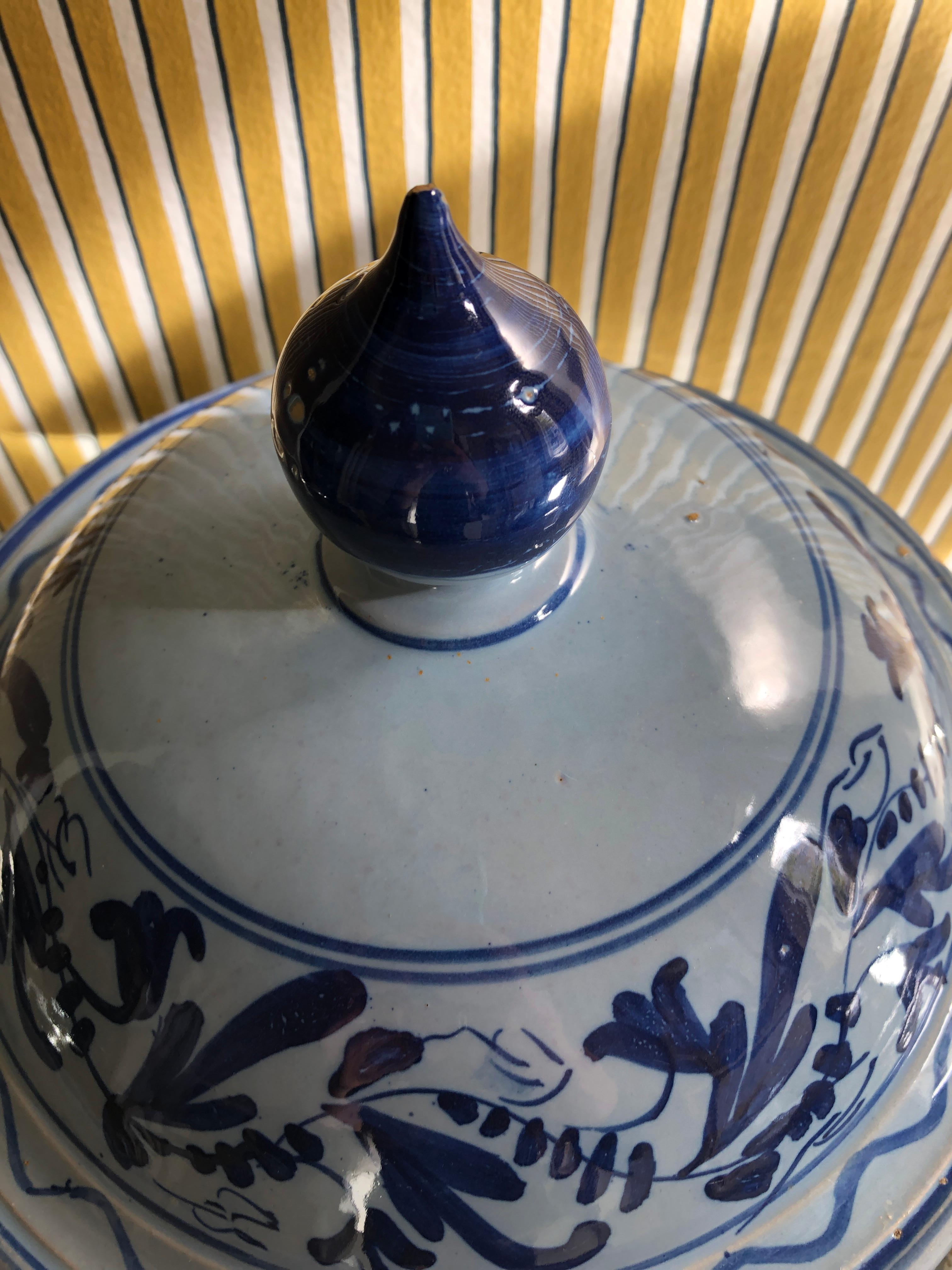 Vintage Ceramic Tureens with Blue Flower Decorations, Italy, Late 19th-Century 2