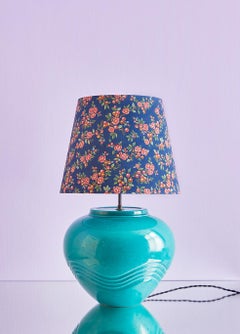 Vintage Ceramic Turquoise Glaze Table Lamp with Customized Shade, France, 1980