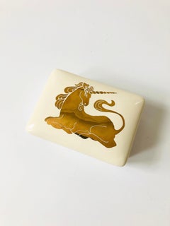 Vintage Ceramic Unicorn Box by Peter Evans Co New York