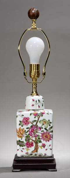 Vintage Ceramic Urn Table Lamp, Chinoiserie Hand Painted Floral Decor