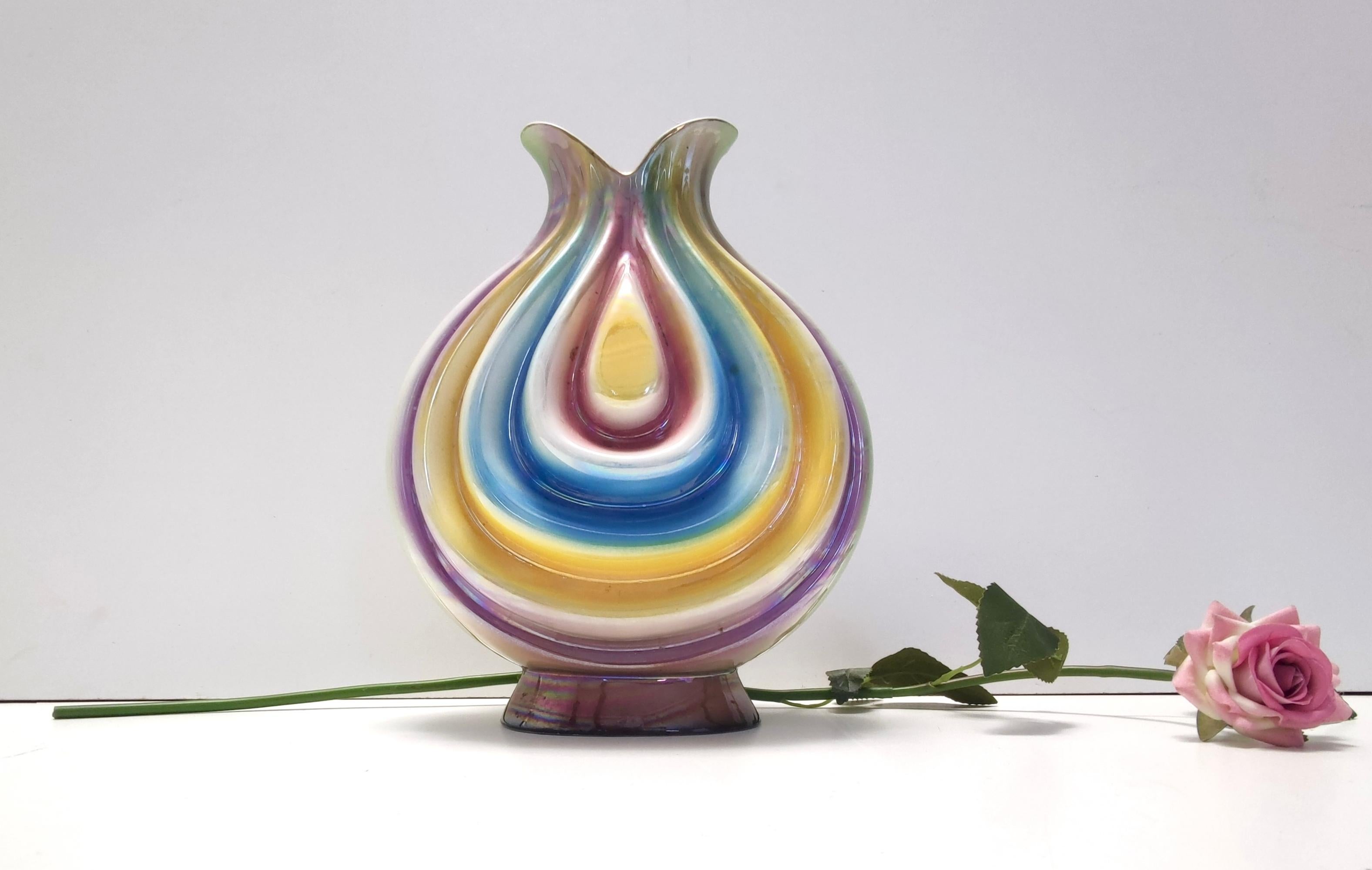 Mid-Century Modern Vintage Ceramic Vase Attributed to Italo Casini with Iridescent Colors, Italy For Sale