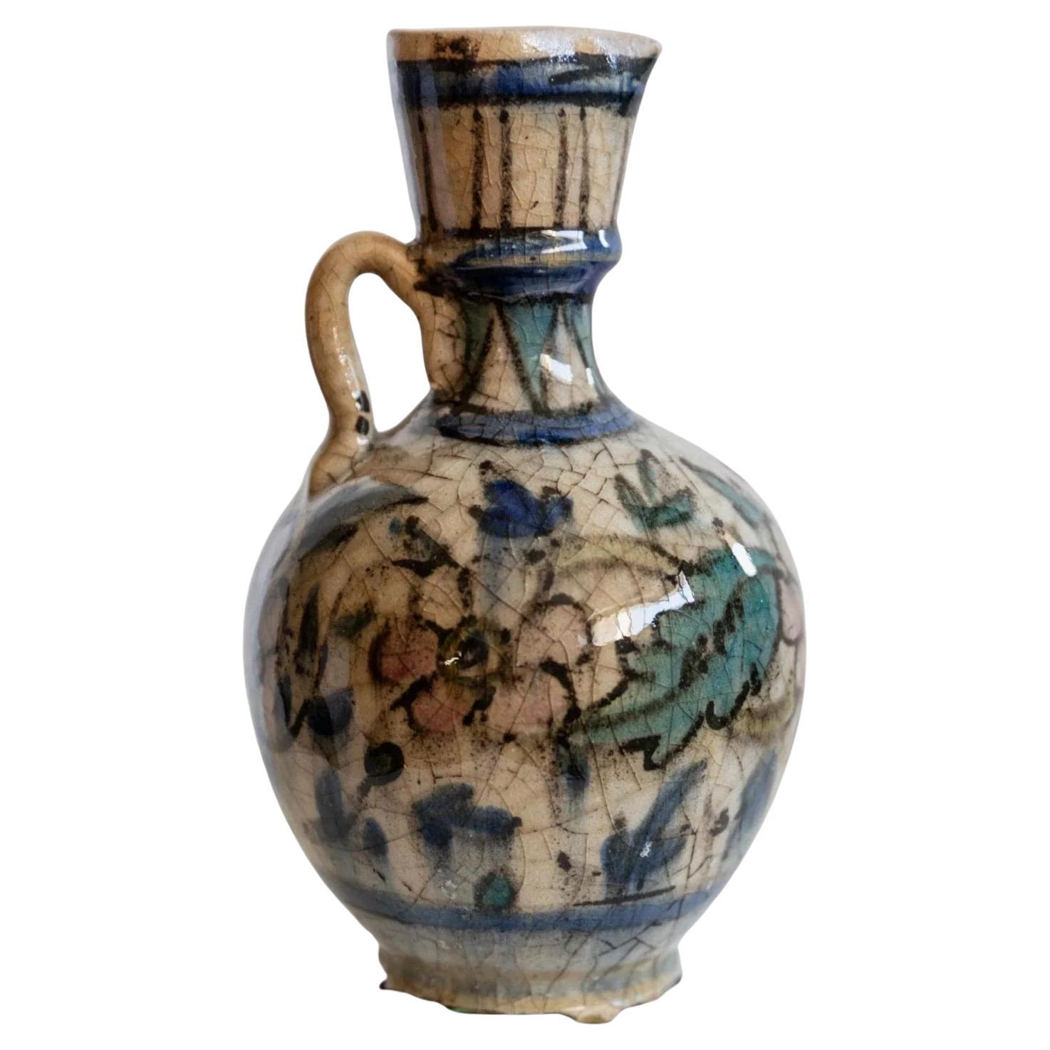 Vintage Ceramic Vase, Hand Painted Near Eastern Design, 18th Century