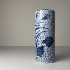 Vintage ceramic vase Quail and Millet, Japan 1970s