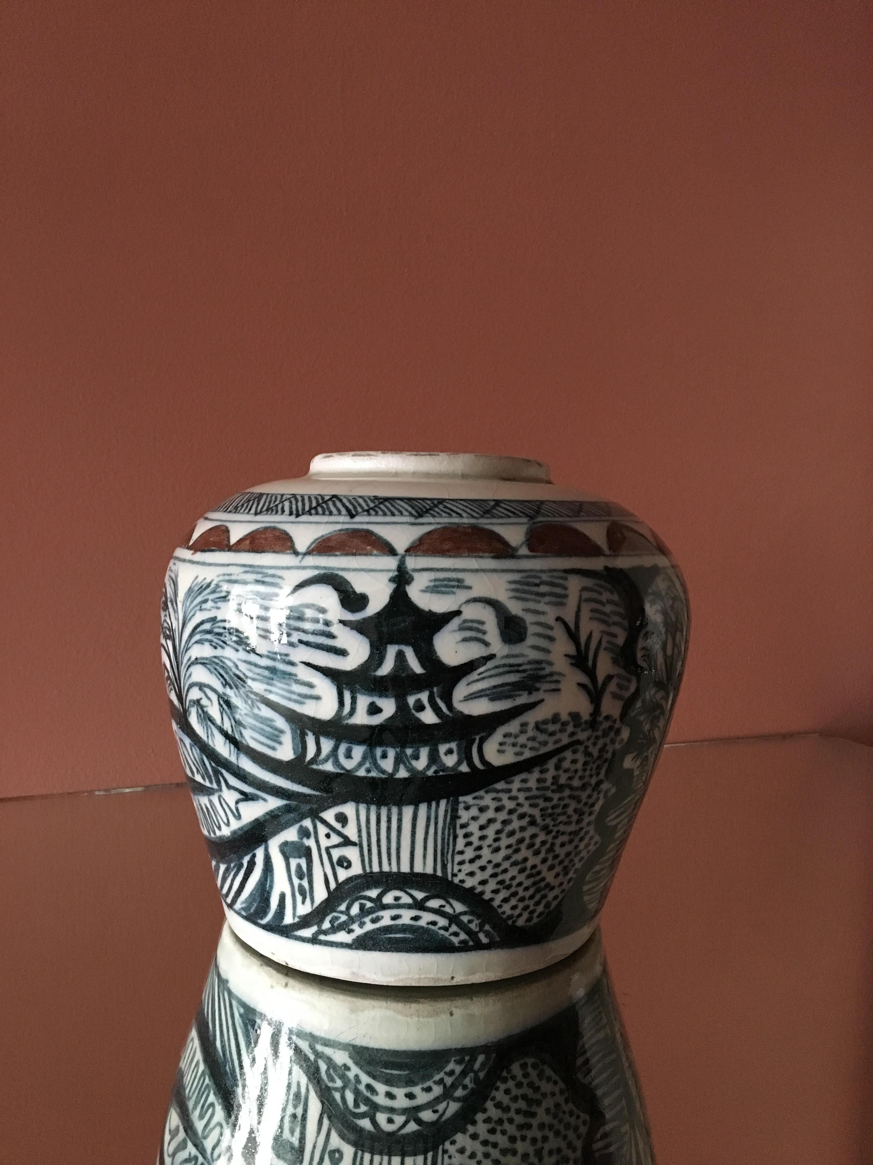 Vintage Ceramic Vase with Elegant Decorations, Iran, 19th Century In Good Condition In Copenhagen K, DK