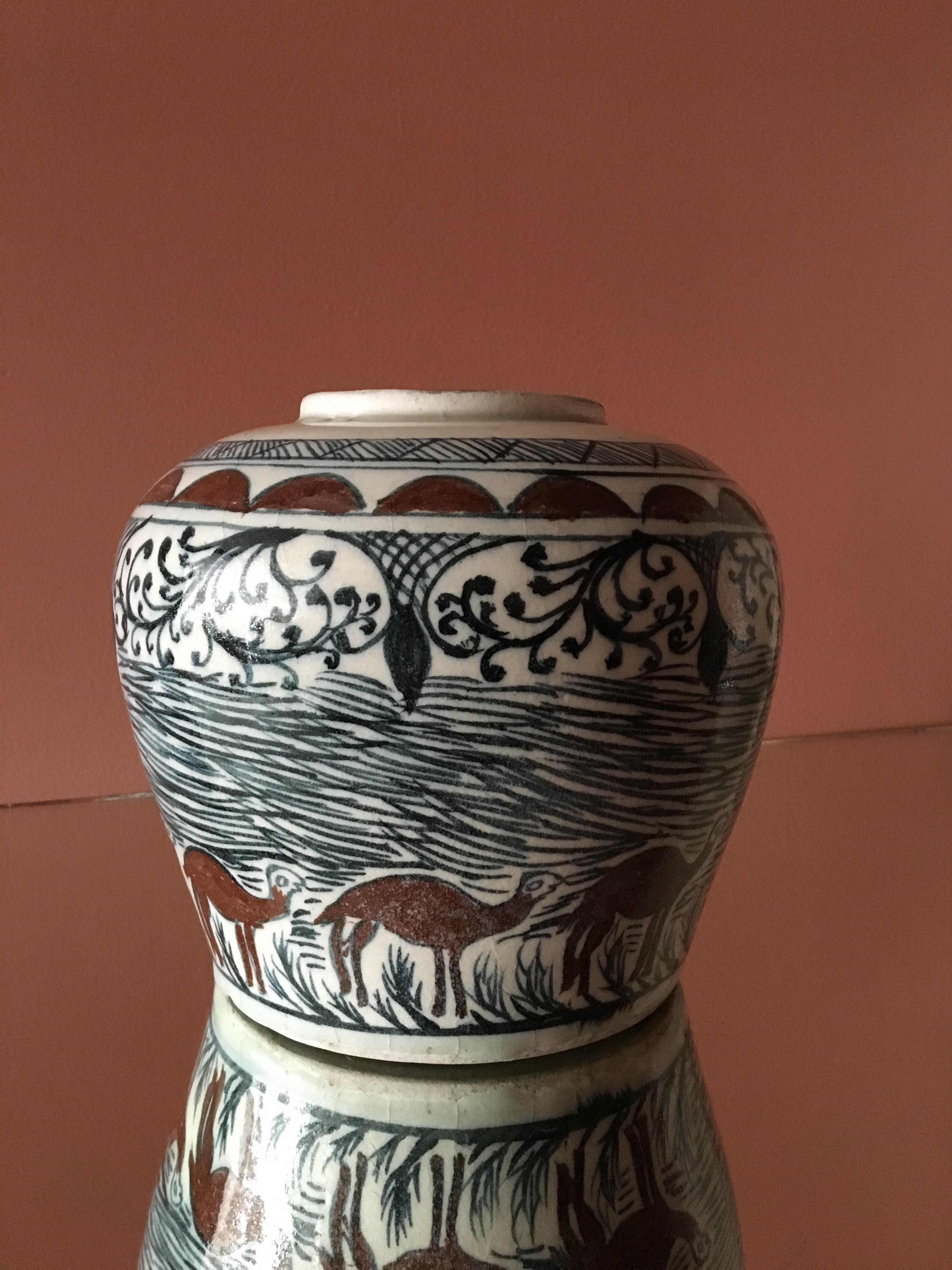 Vintage Ceramic Vase with Elegant Decorations, Iran, 19th Century 2