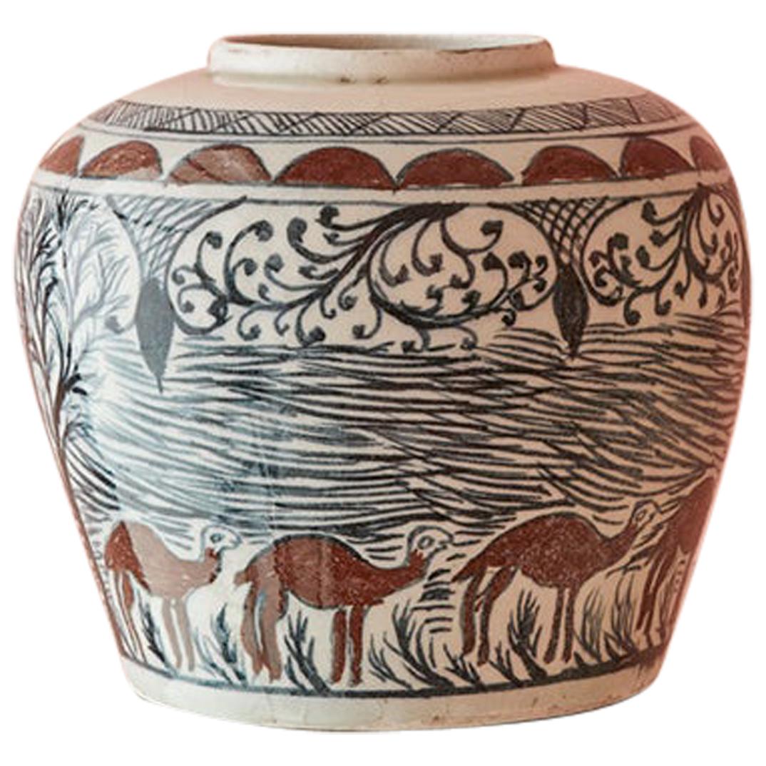 Vintage Ceramic Vase with Elegant Decorations, Iran, 19th Century