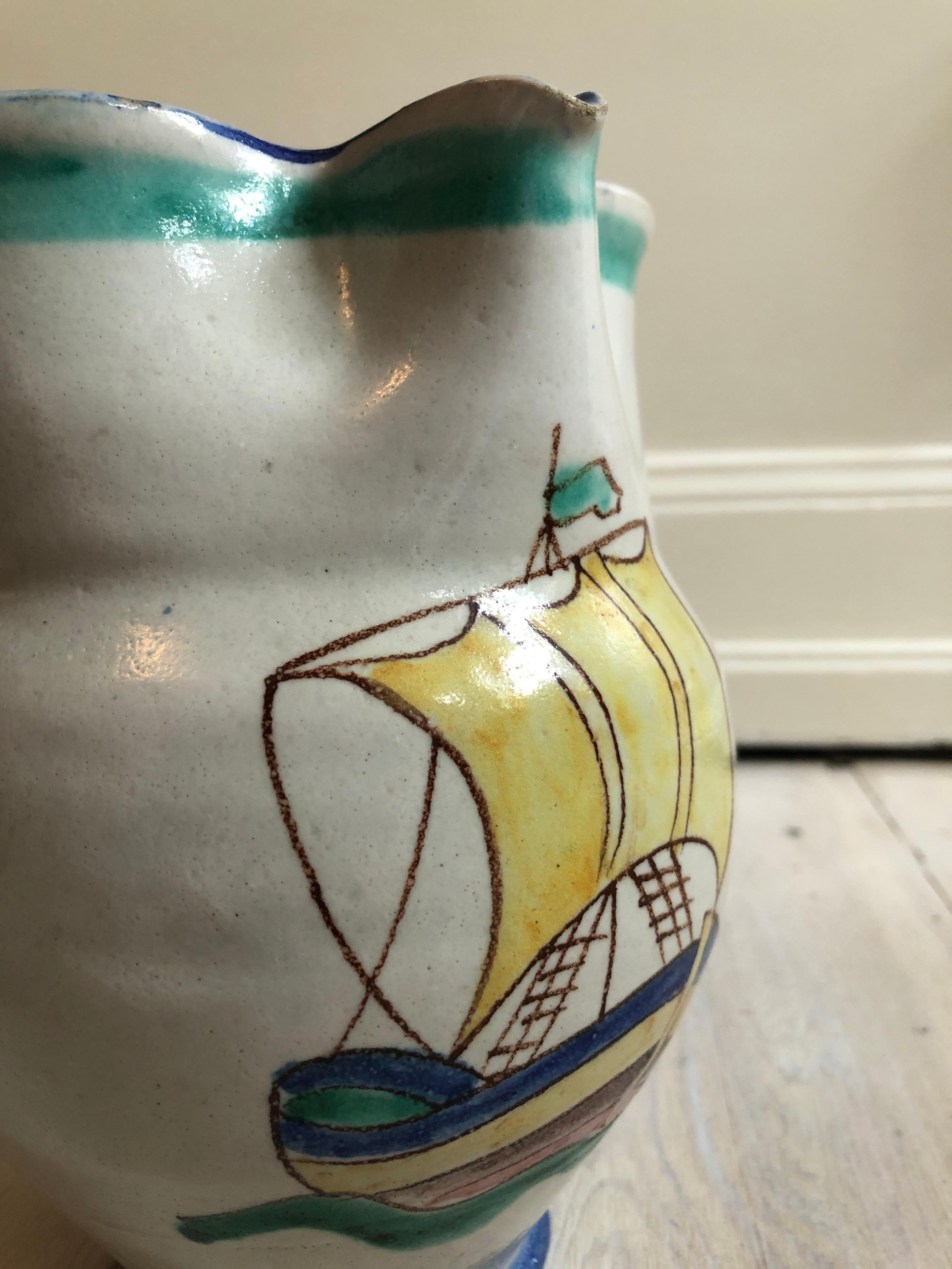 Vintage Ceramic Vietri Pitcher with Colorful Nautical Decorations, Italy, 1960s 1