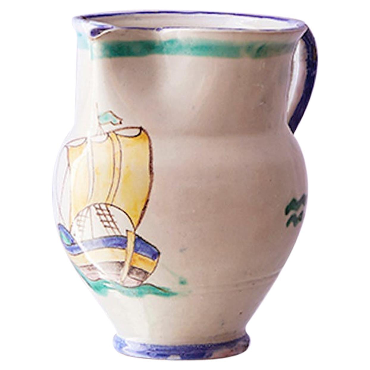 Vintage Ceramic Vietri Pitcher with Colorful Nautical Decorations, Italy, 1960s