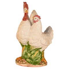 Vintage Ceramic Vietri Rooster and Hen Sculpture, Circa 1980's