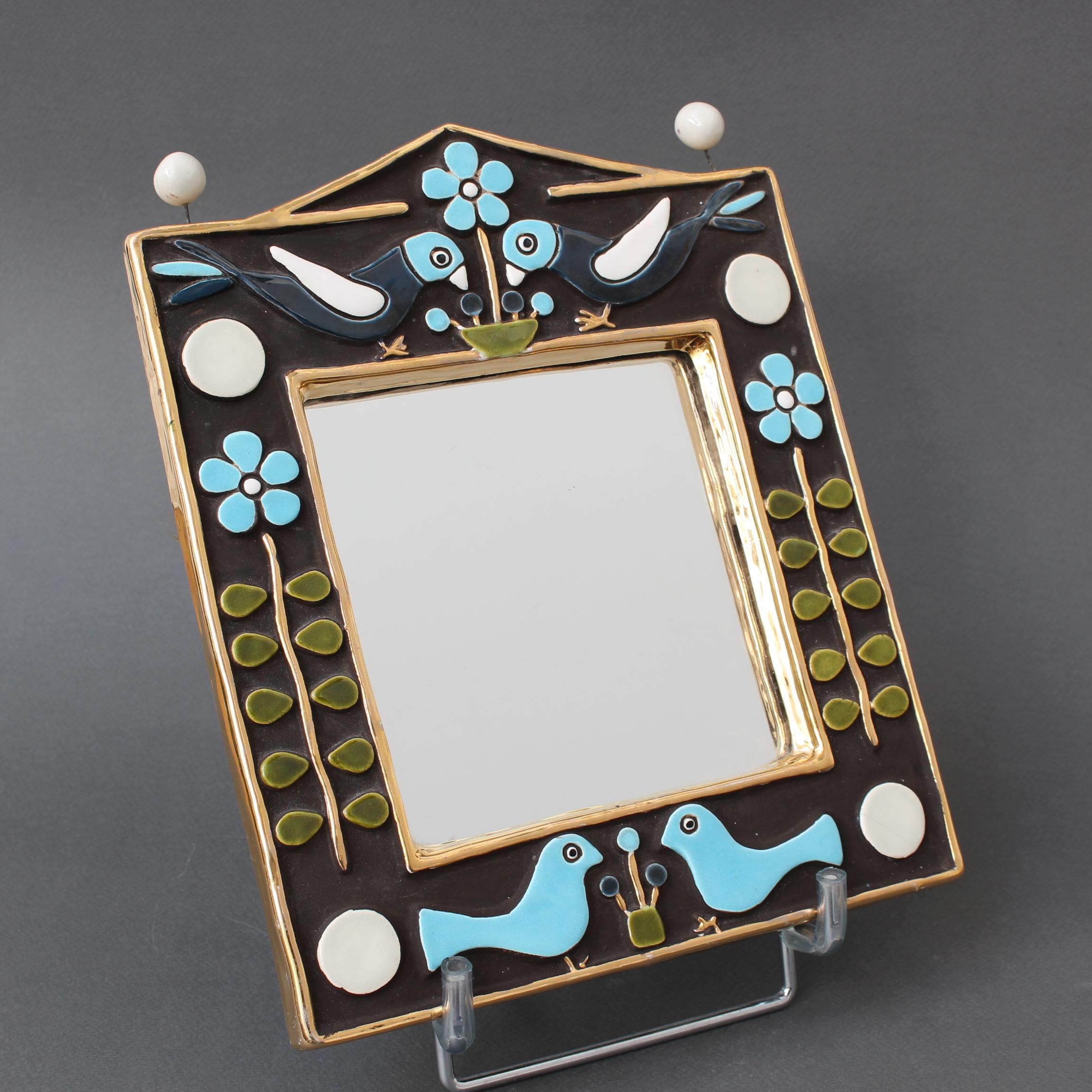 French Vintage Ceramic Wall Mirror by Mithé Espelt (circa 1970s) For Sale
