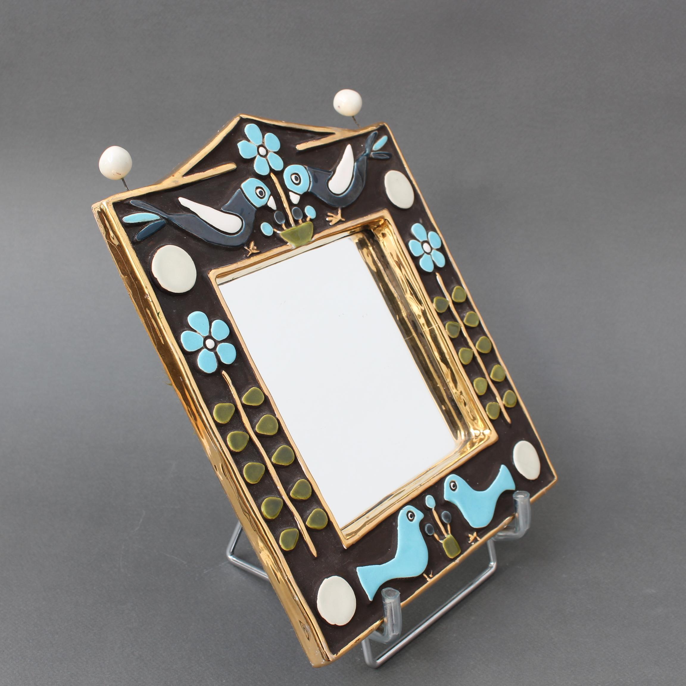 Vintage Ceramic Wall Mirror by Mithé Espelt (circa 1970s) In Good Condition For Sale In London, GB