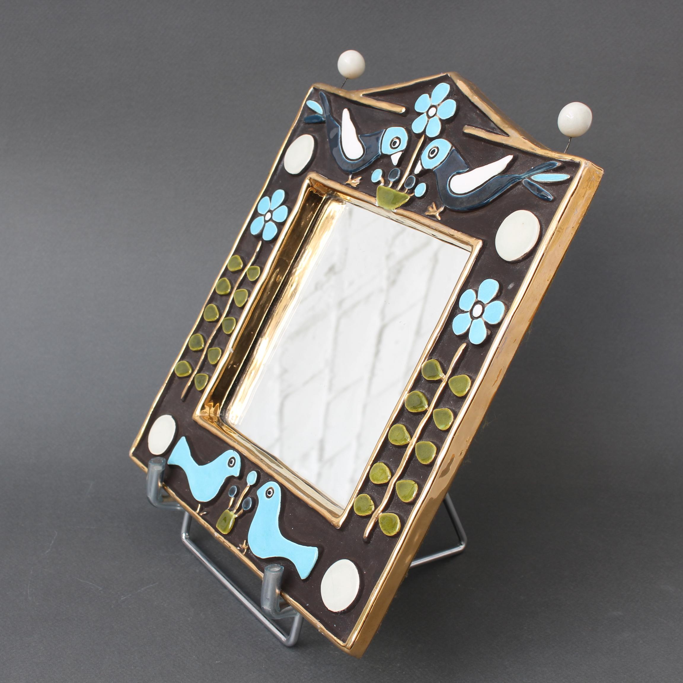 Vintage Ceramic Wall Mirror by Mithé Espelt (circa 1970s) For Sale 3