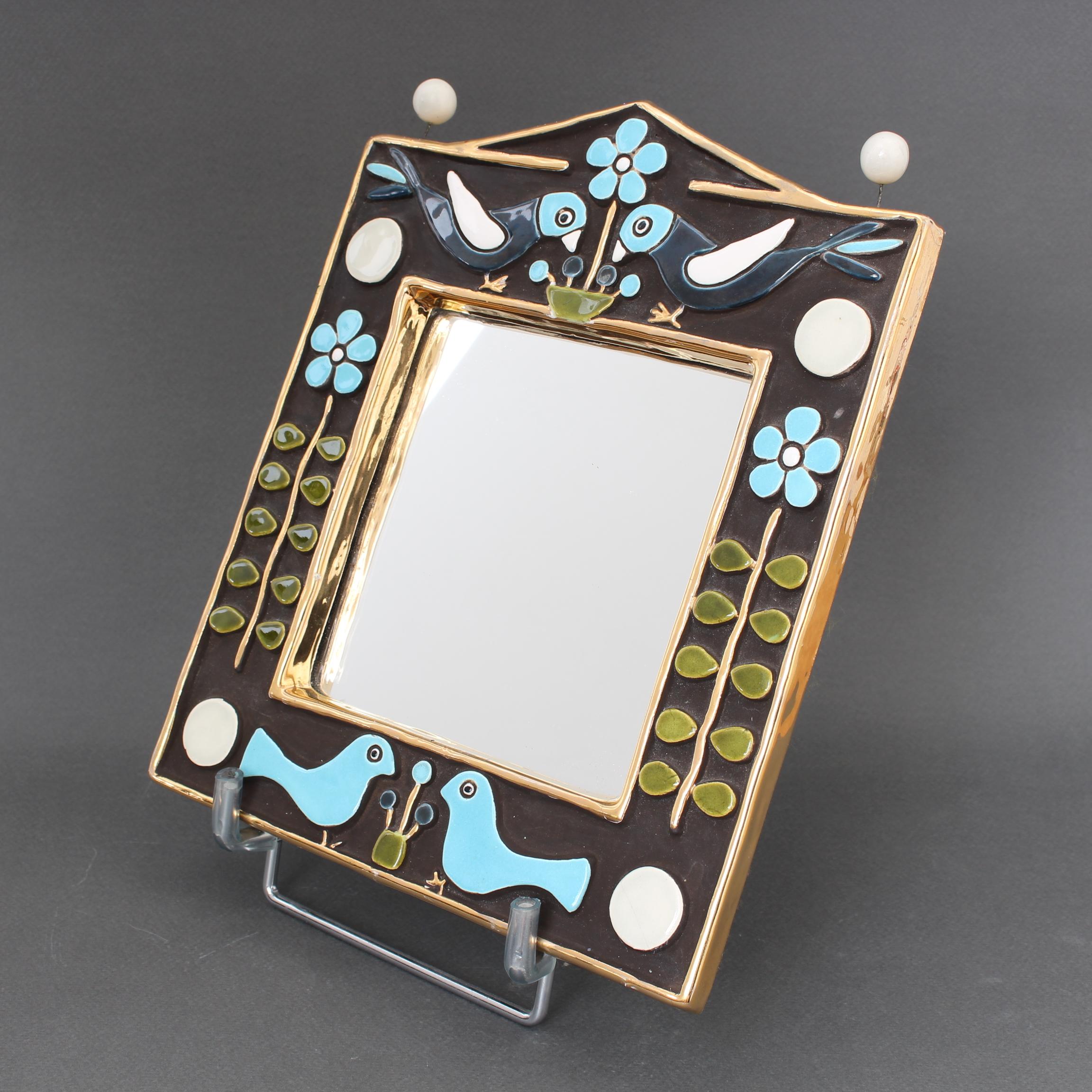Vintage Ceramic Wall Mirror by Mithé Espelt (circa 1970s) For Sale 4