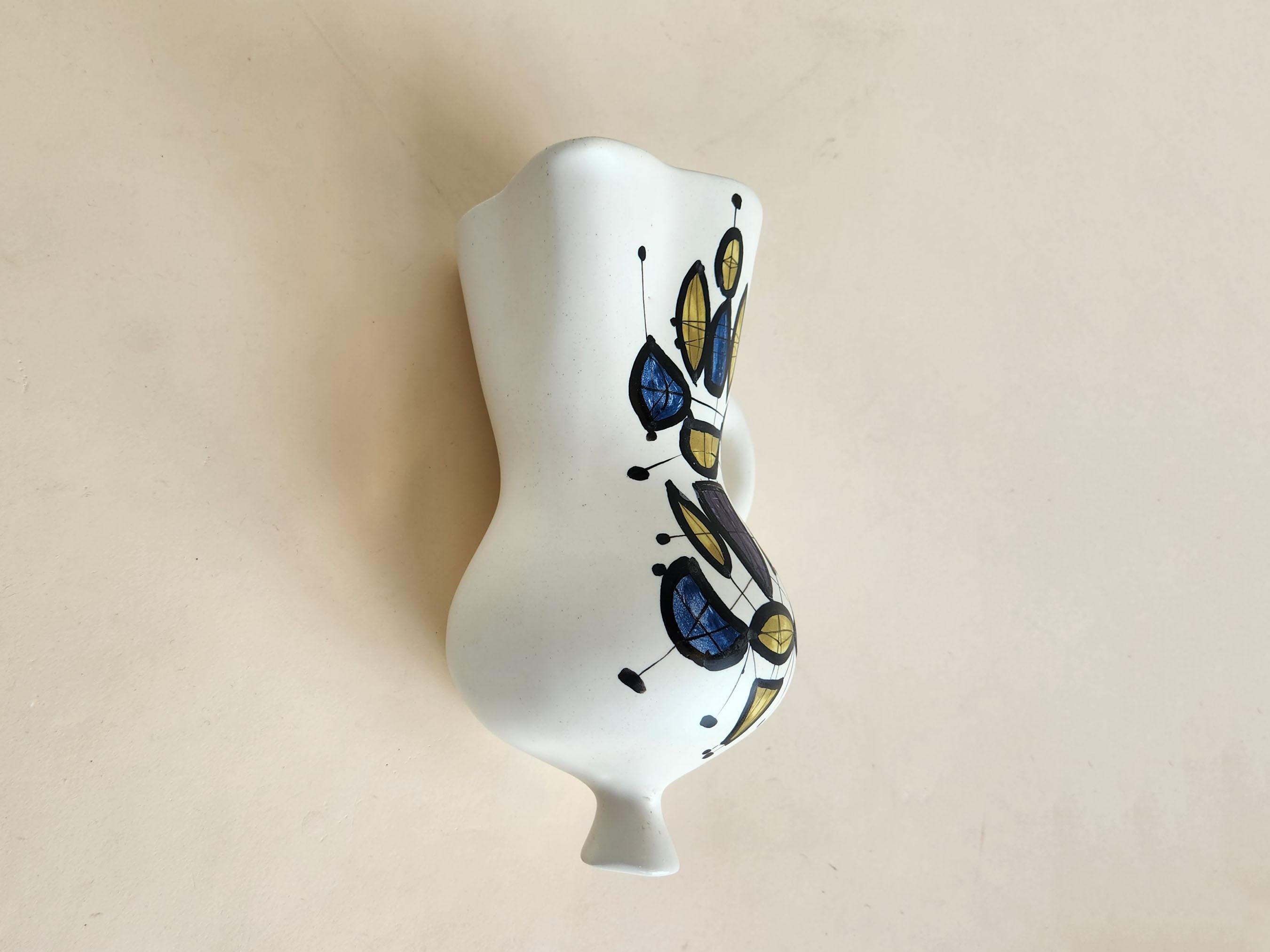 Roger Capron - Vintage Ceramic Wall Mounted Vase with Abstract Motive In Excellent Condition For Sale In Stratford, CT