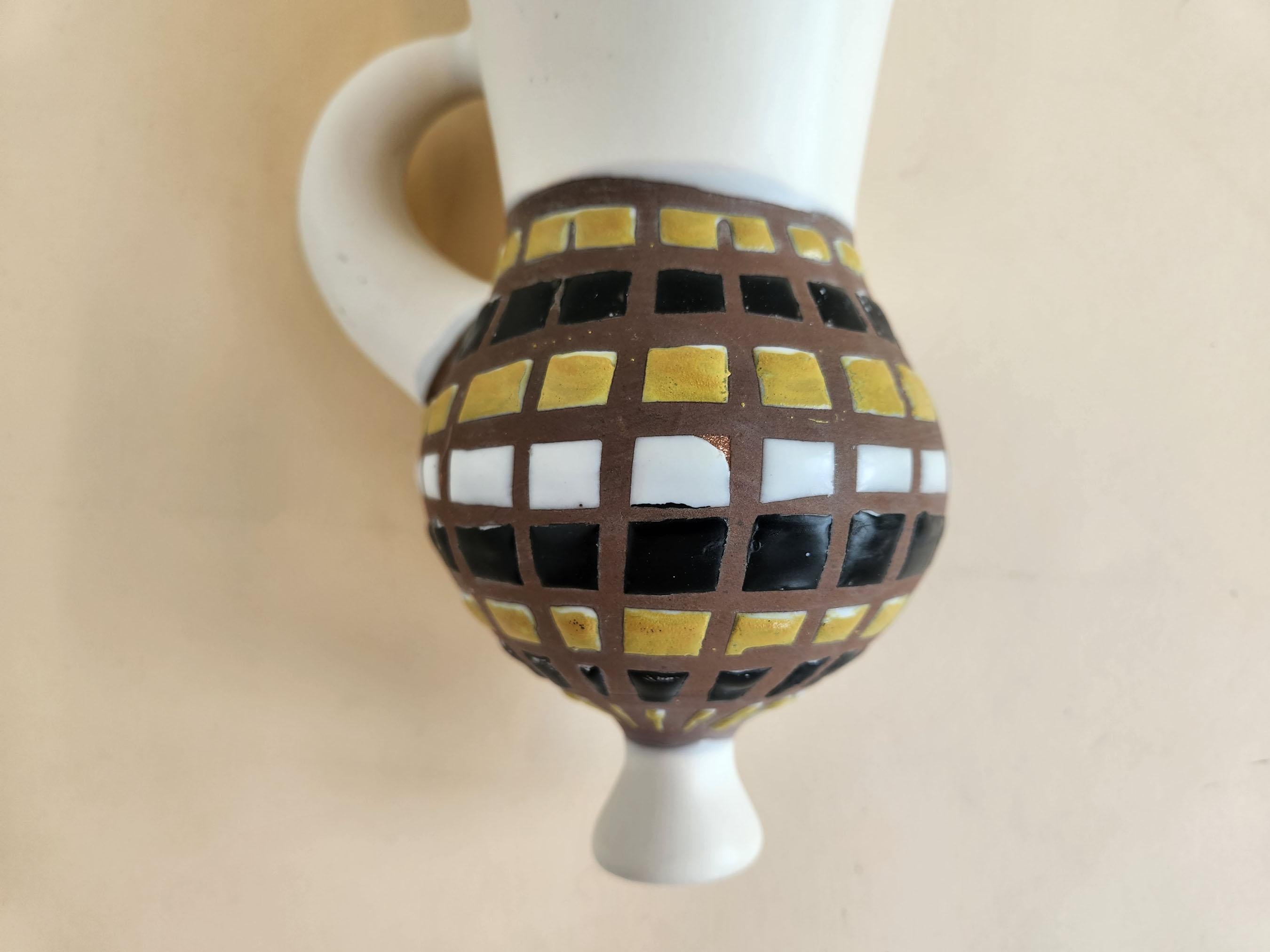 French Roger Capron - Vintage Ceramic Wall Mounted Vase with Cobblestones For Sale