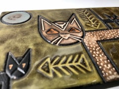Vintage Ceramic Wall Plaque with Cats by Berg, Denmark, 1960s