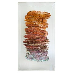 Vintage Ceramic Wall Sculpture Encased in an Acrylic Box, 1980s