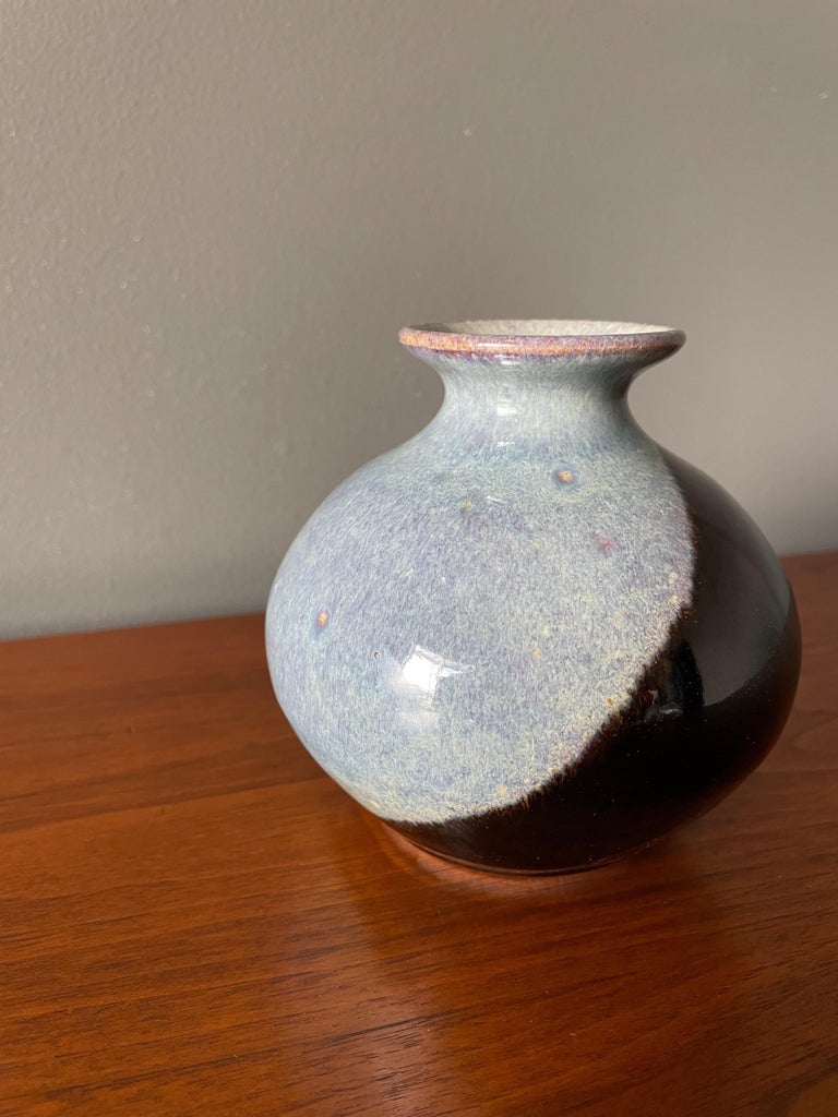 Vintage ceramic weed vase. Beautiful composition and contrasting glazing.