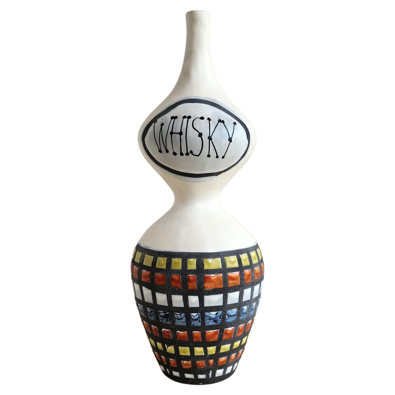 Roger Capron - Vintage Ceramic Whisky Bottle with Cobblestones