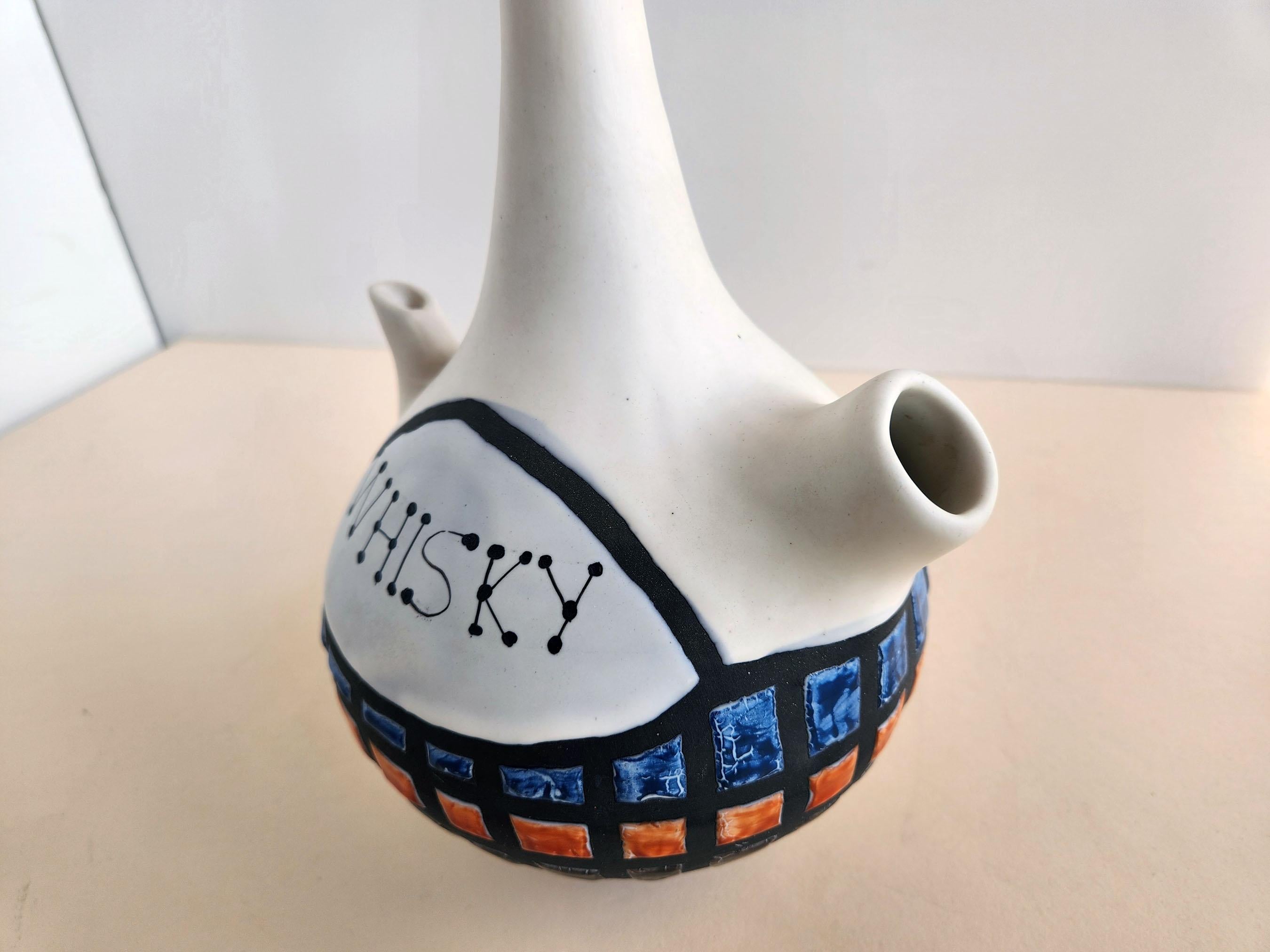 Roger Capron - Vintage Ceramic Whisky Decanter with Long Neck  In Excellent Condition For Sale In Stratford, CT
