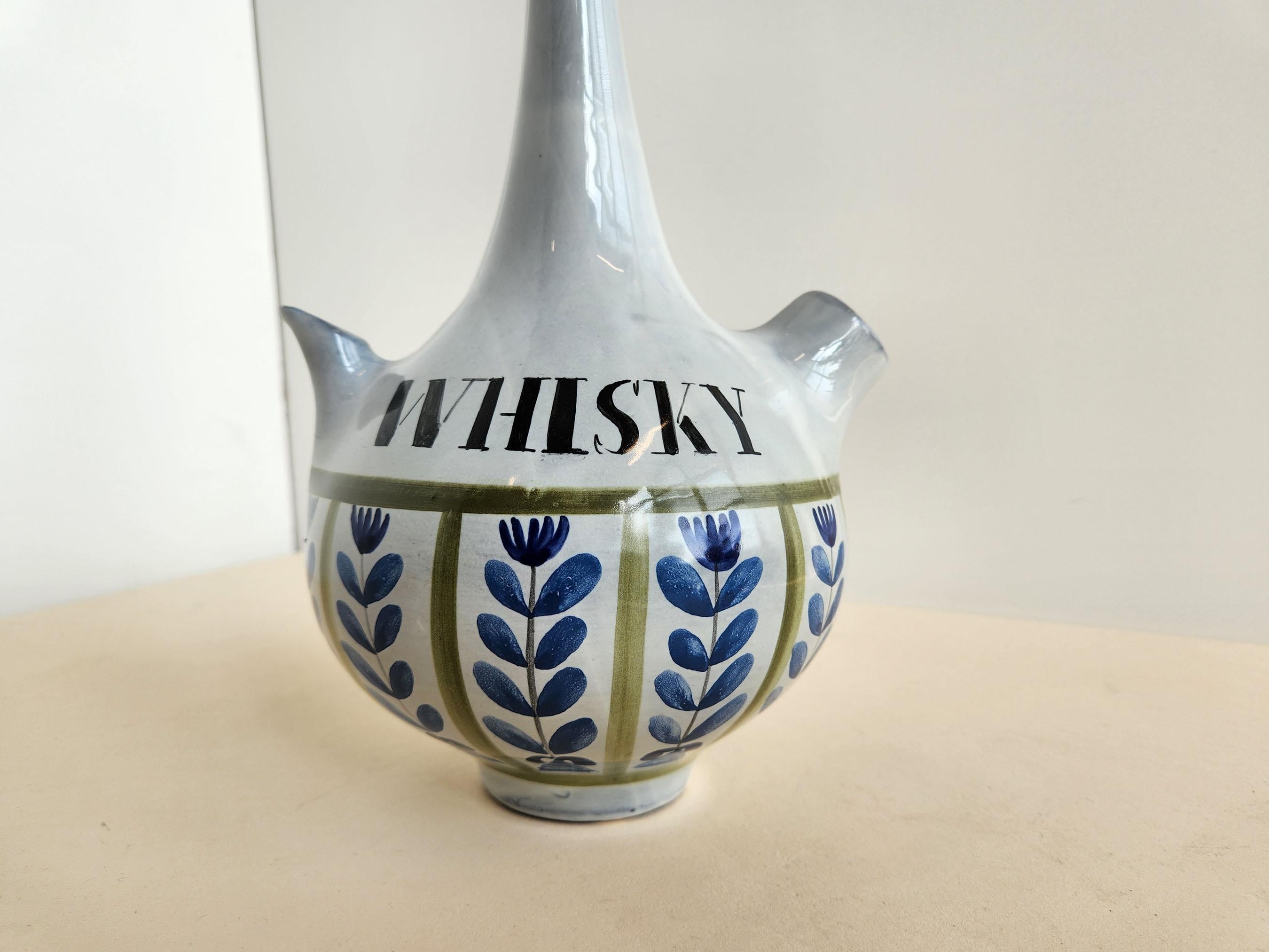 Roger Capron - Vintage Ceramic Whisky Decanter with Long Neck In Excellent Condition For Sale In Stratford, CT