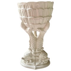 Vintage Ceramic White Casa Pupo Dolphin Urn
