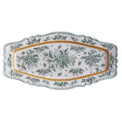 Vintage Ceramic White Green Wall Ceramic Platter, France, 19th Century