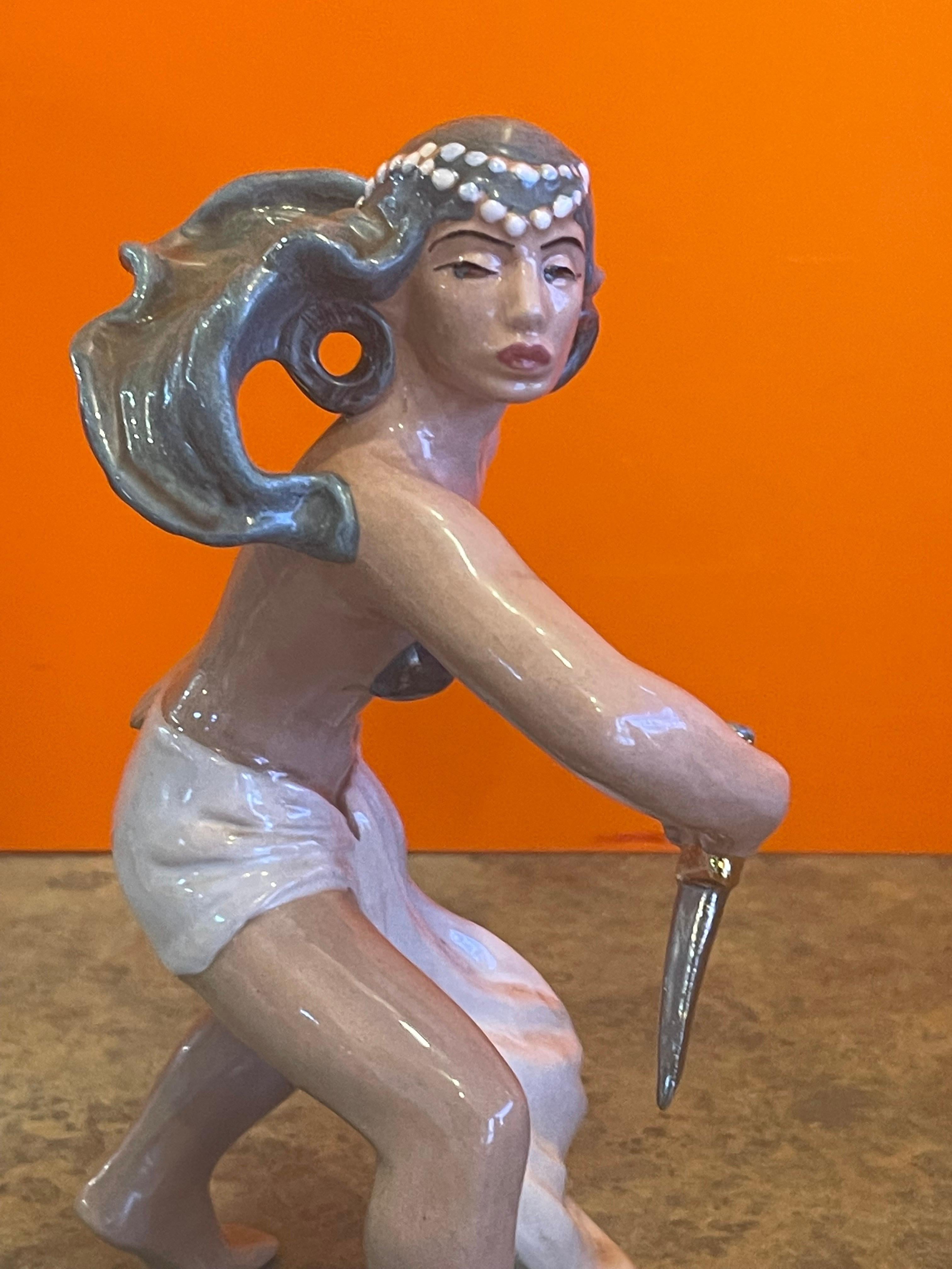 Vintage Ceramic Woman Warrior Sculpture by Dorothy Kindell In Good Condition For Sale In San Diego, CA
