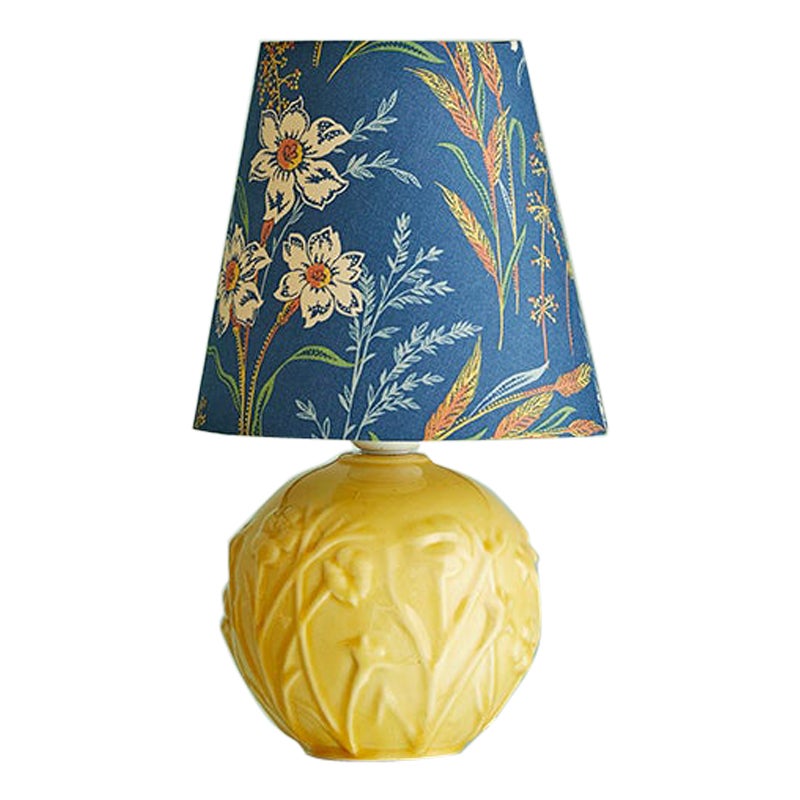 Vintage Ceramic Yellow Table Lamp with Customized Shade, France, 1980
s