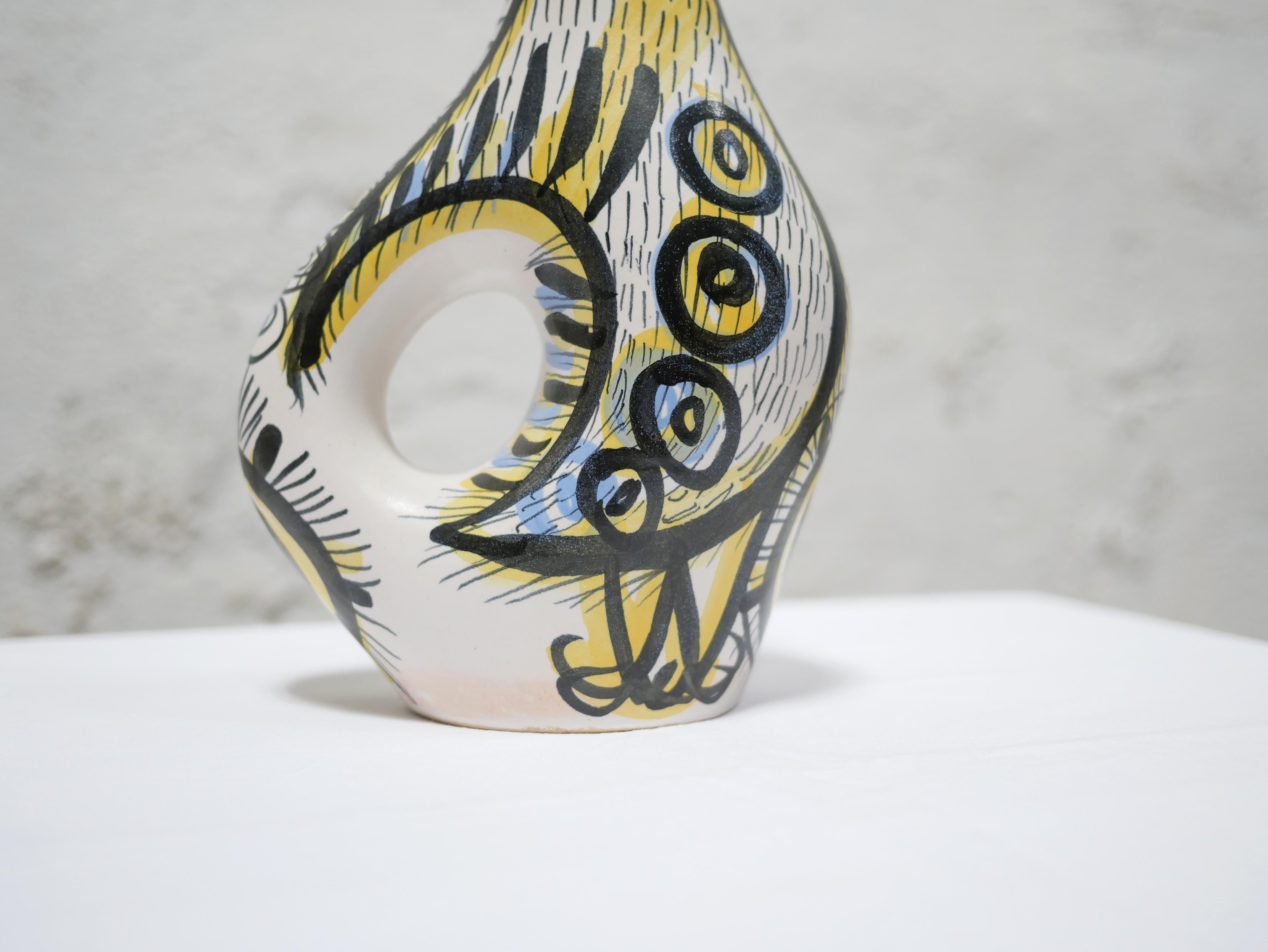Vintage ceramic zoomorphic pitcher by P.Toulhoat for the Keraluc Quimper, France For Sale 4