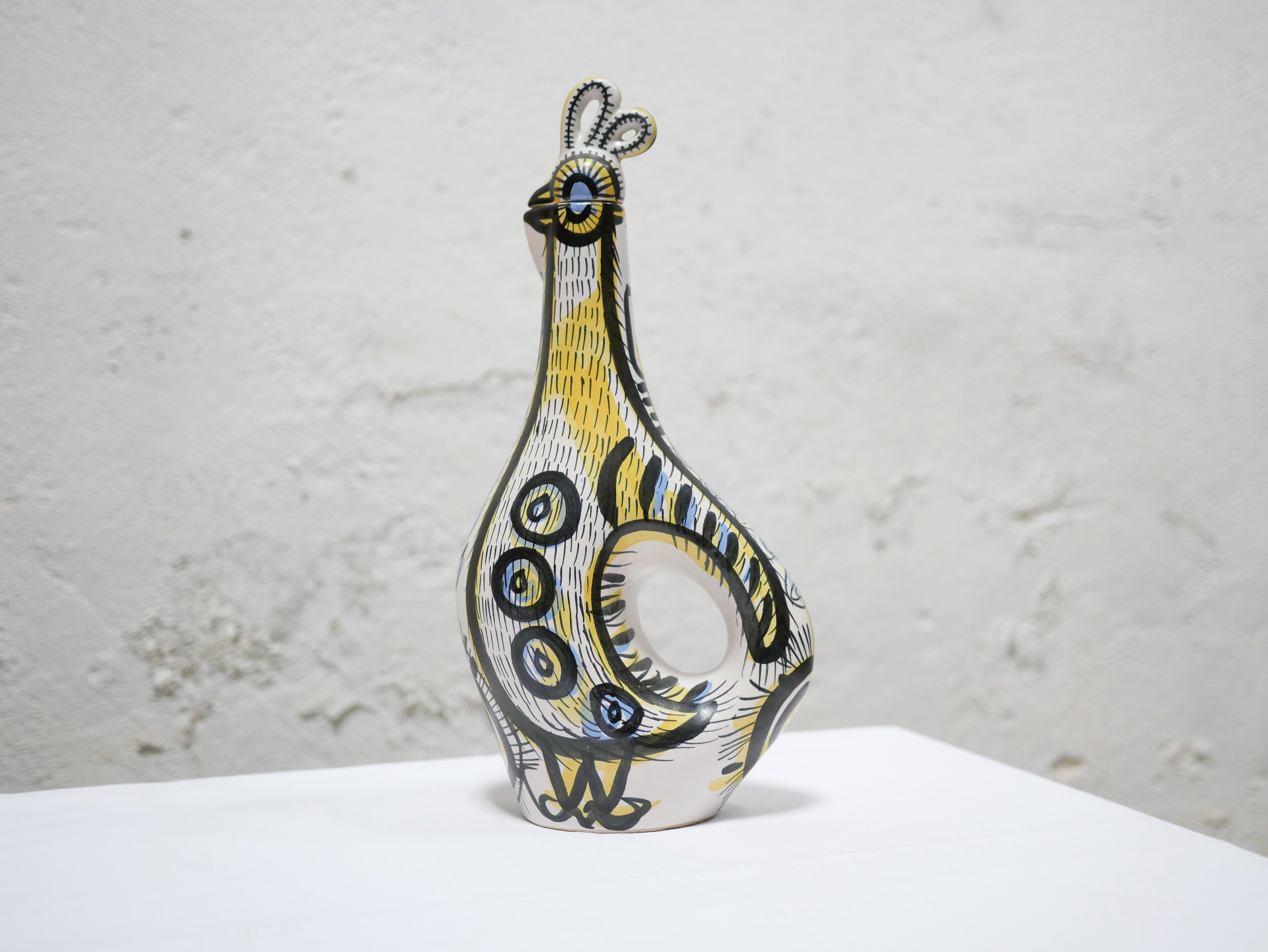 20th Century Vintage ceramic zoomorphic pitcher by P.Toulhoat for the Keraluc Quimper, France For Sale