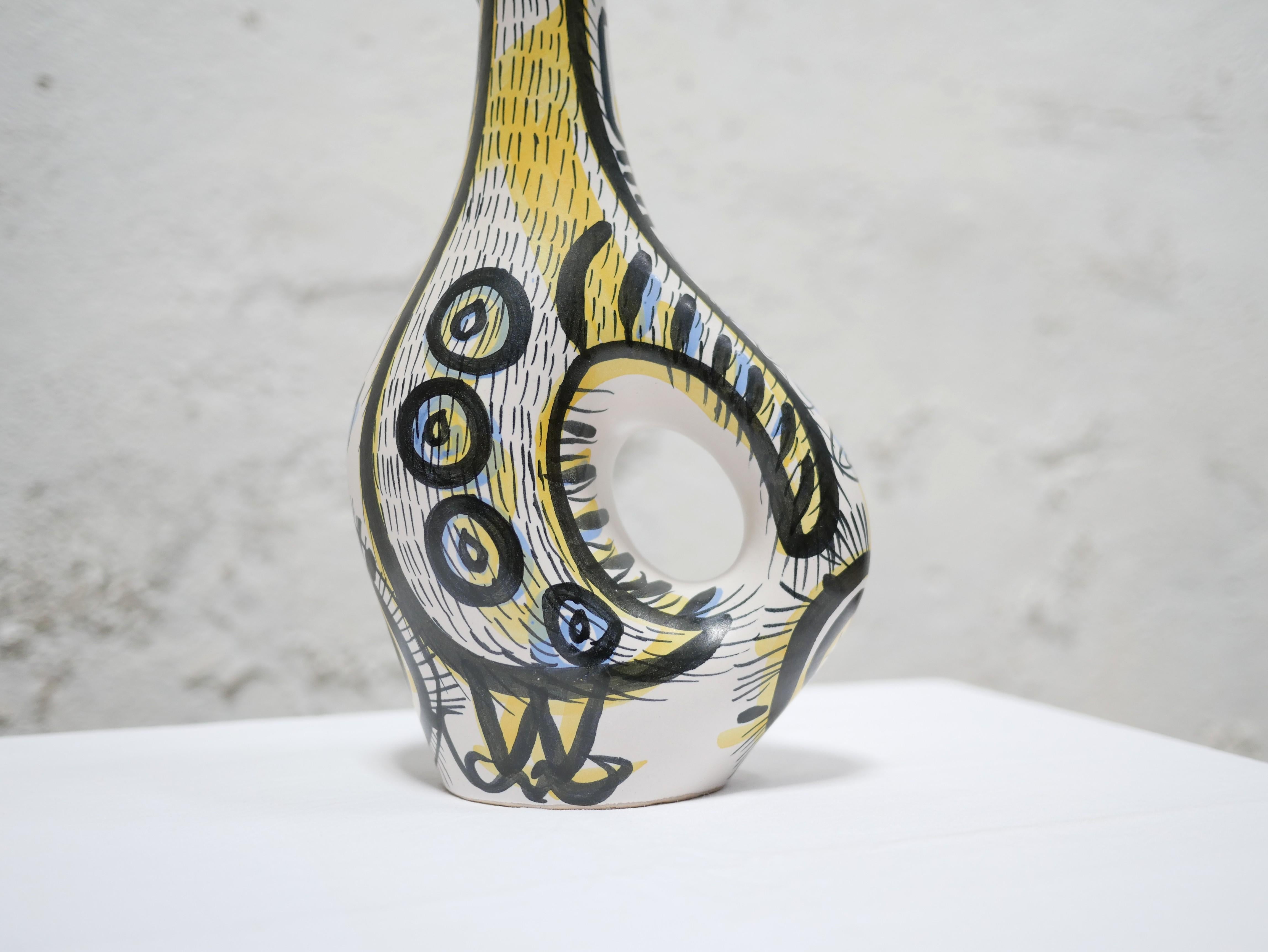Vintage ceramic zoomorphic pitcher by P.Toulhoat for the Keraluc Quimper, France For Sale 1