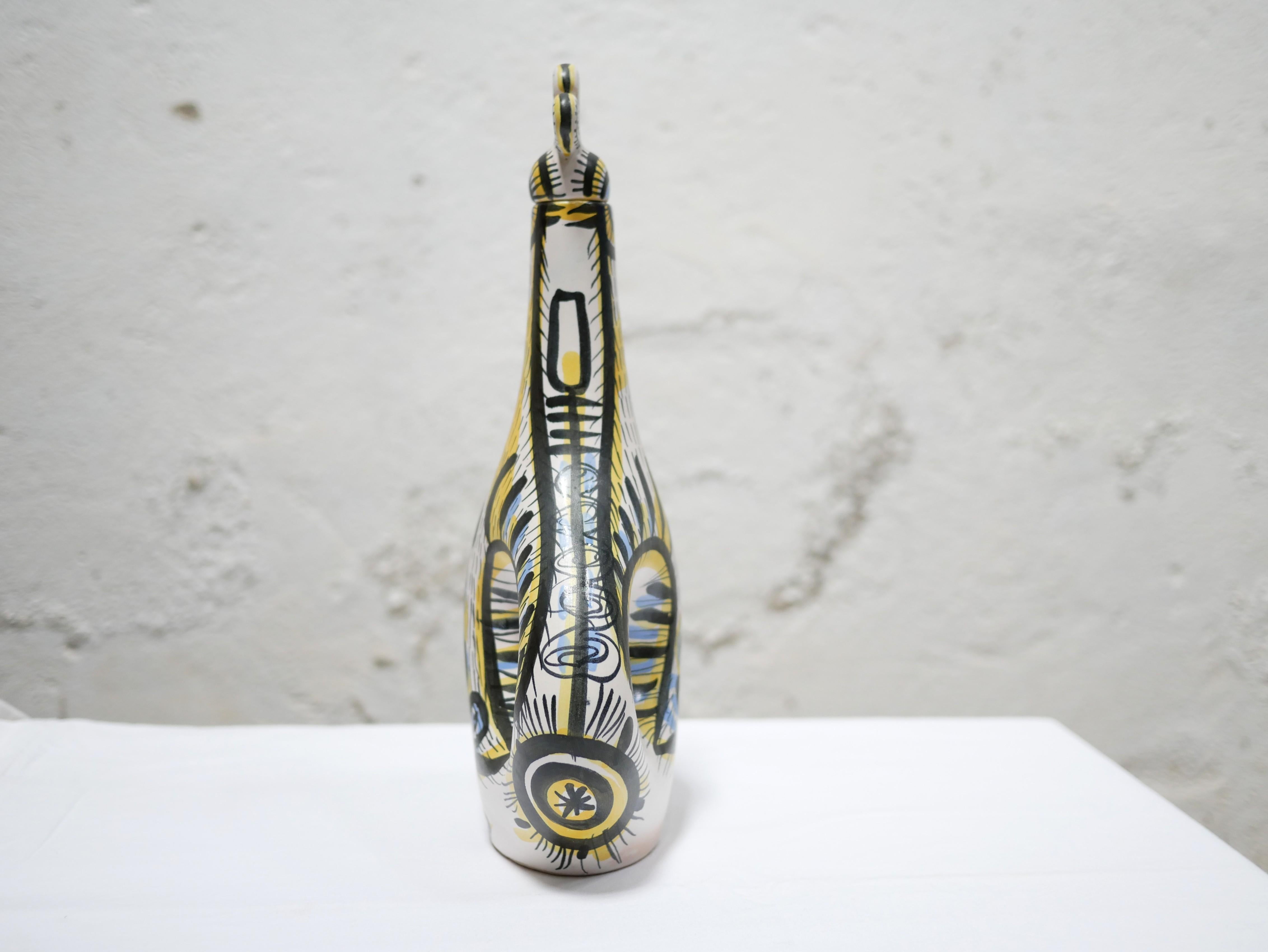 Vintage ceramic zoomorphic pitcher by P.Toulhoat for the Keraluc Quimper, France For Sale 2