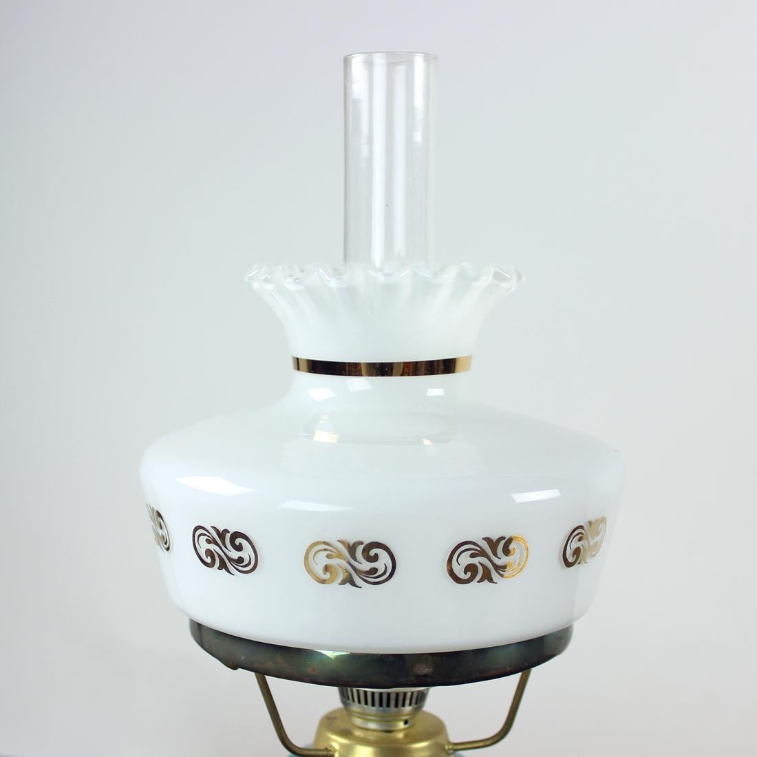 Mid-20th Century Vintage Ceramic & Glass Table Lamp, Opp Jihlava, 1950s For Sale