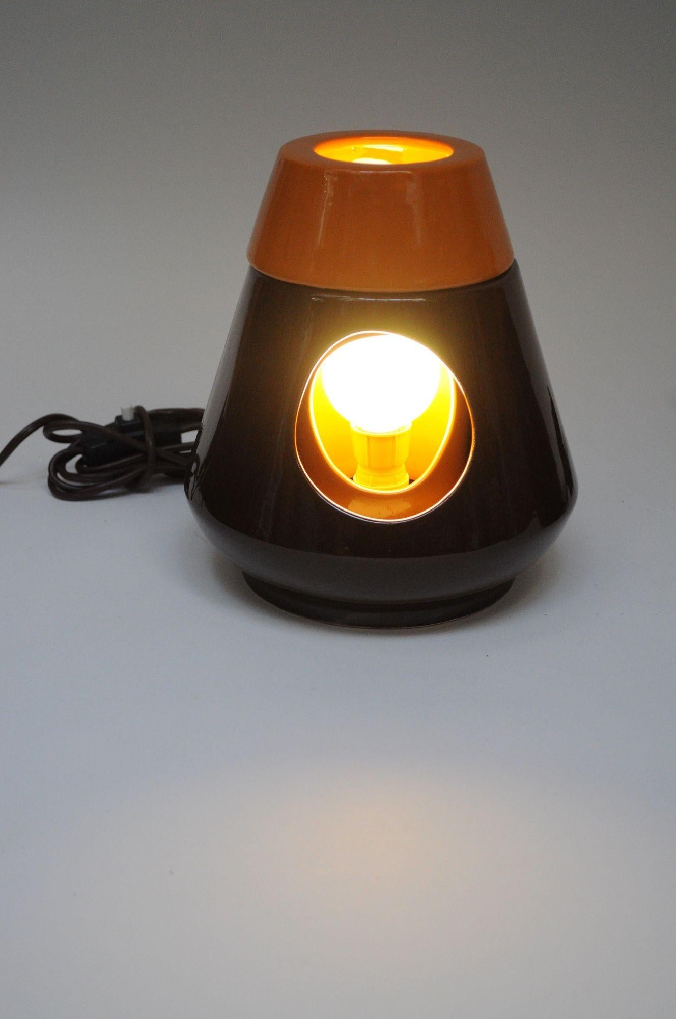 Vintage Italian Modern Ceramiche Capodarco Orange and Brown Bedside/Table Lamps For Sale 3