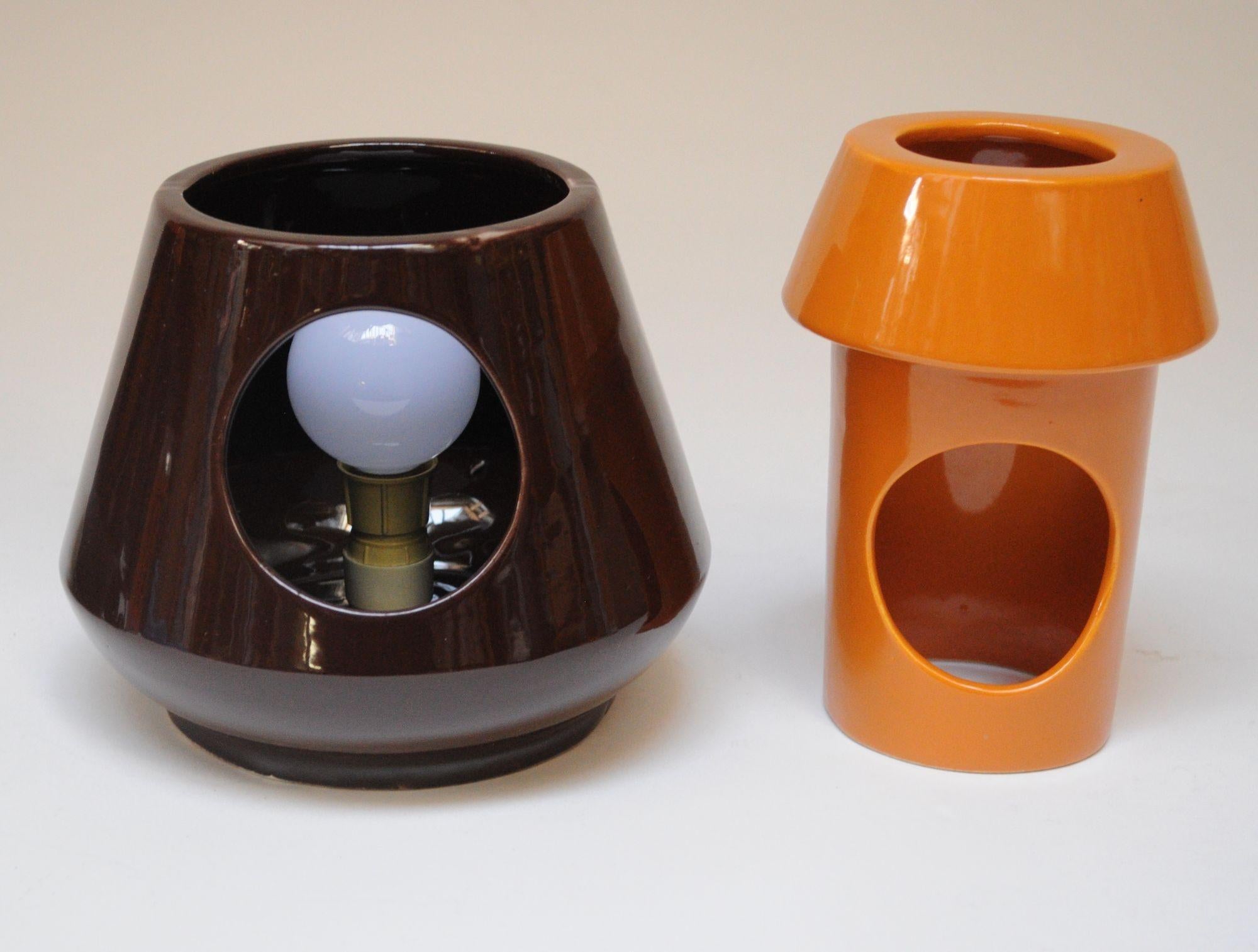 Vintage Italian Modern Ceramiche Capodarco Orange and Brown Bedside/Table Lamps For Sale 4