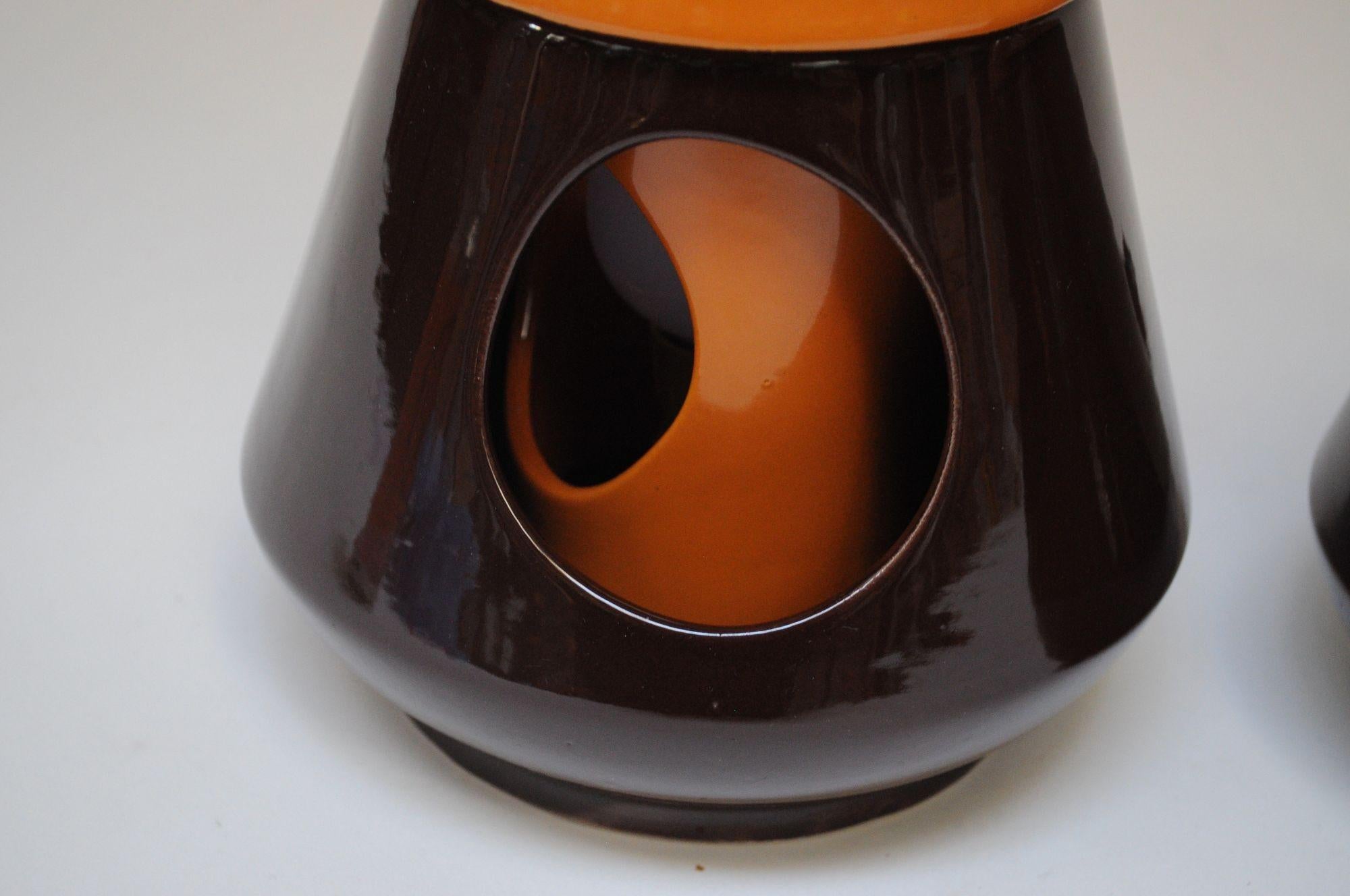 Vintage Italian Modern Ceramiche Capodarco Orange and Brown Bedside/Table Lamps For Sale 14