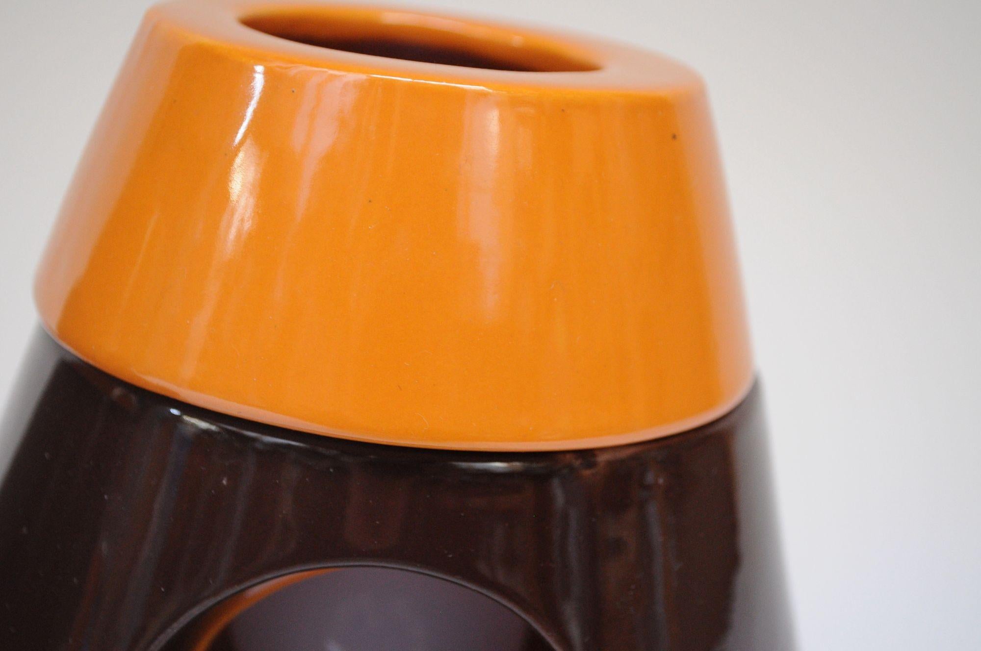 Vintage Italian Modern Ceramiche Capodarco Orange and Brown Bedside/Table Lamps For Sale 10