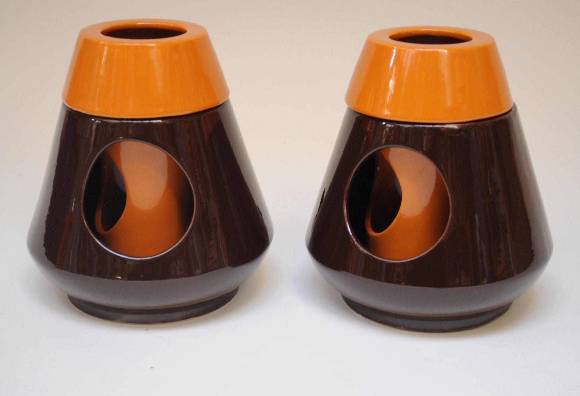 Vintage Italian Modern Ceramiche Capodarco Orange and Brown Bedside/Table Lamps For Sale 9