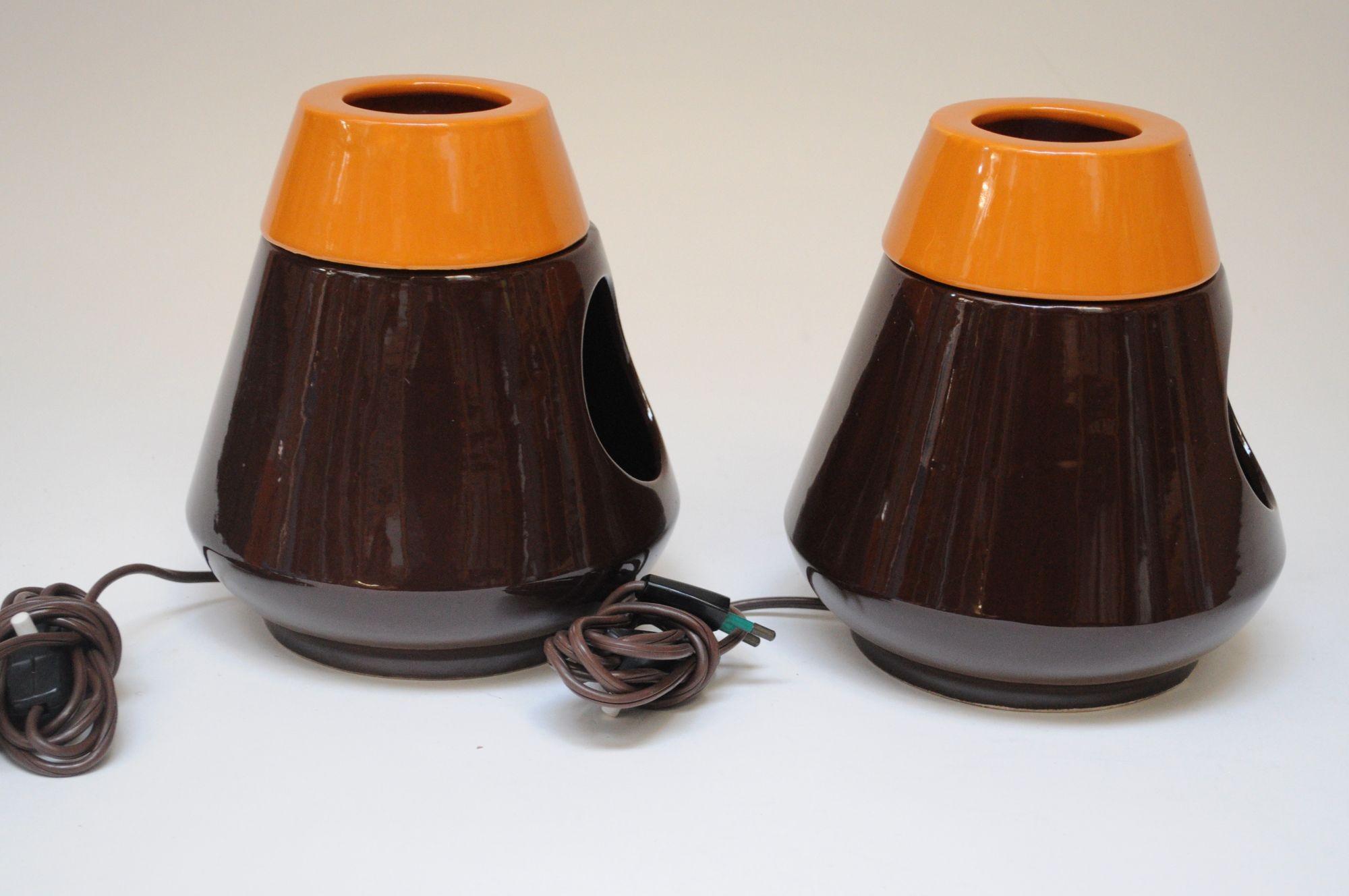 Mid-20th Century Vintage Italian Modern Ceramiche Capodarco Orange and Brown Bedside/Table Lamps For Sale