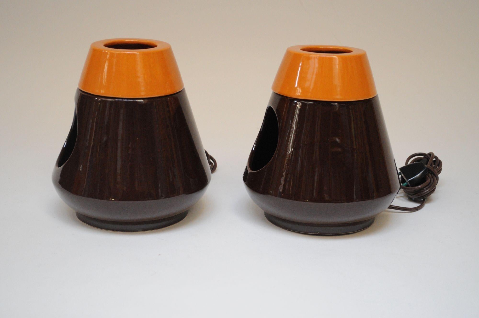 Vintage Italian Modern Ceramiche Capodarco Orange and Brown Bedside/Table Lamps For Sale 13