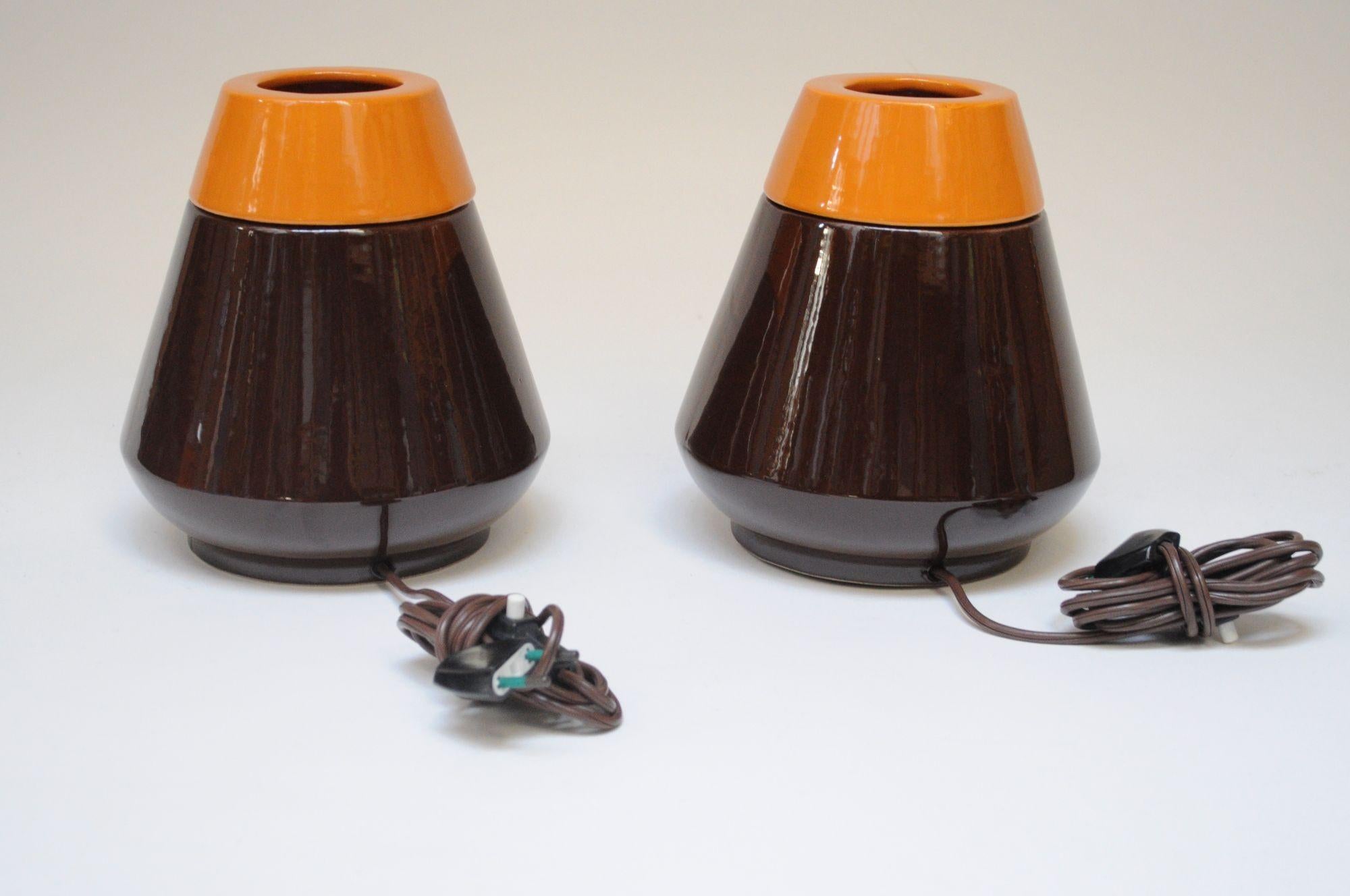 Vintage Italian Modern Ceramiche Capodarco Orange and Brown Bedside/Table Lamps For Sale 1