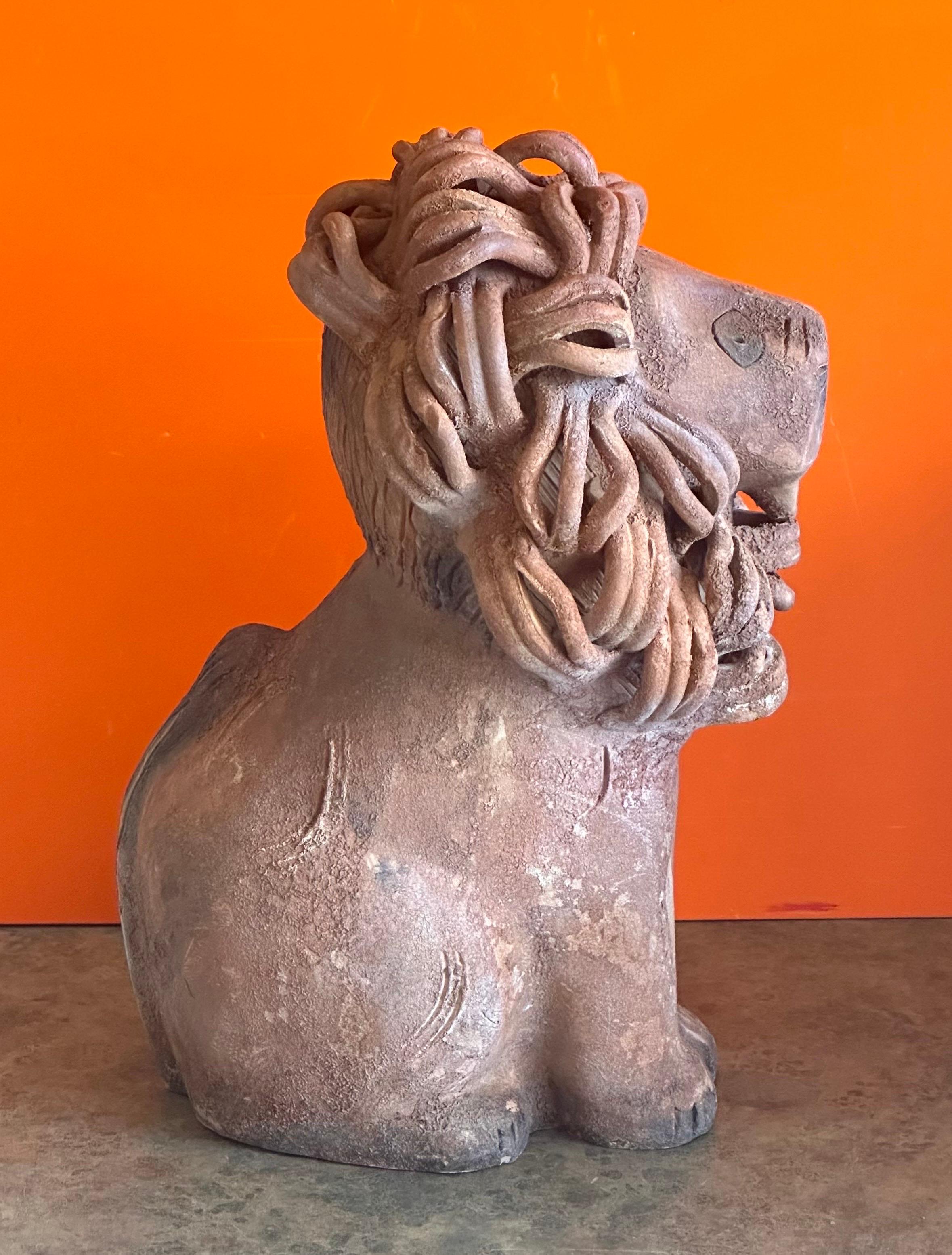 Sculpture de lion vintage en céramique/poterie d'Aldo Londo pour Bitossi Raymor en vente 2