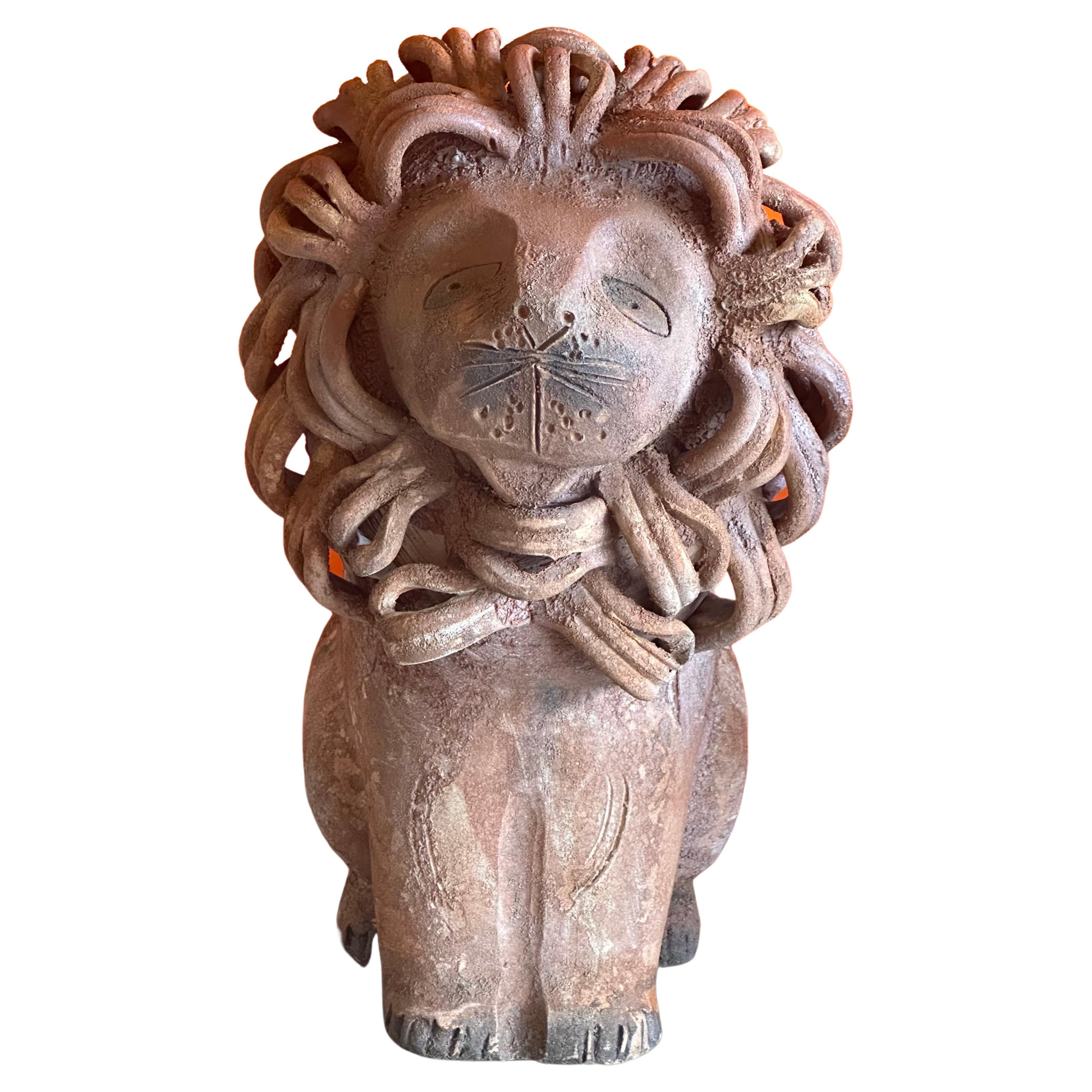Sculpture de lion vintage en céramique/poterie d'Aldo Londo pour Bitossi Raymor en vente 5