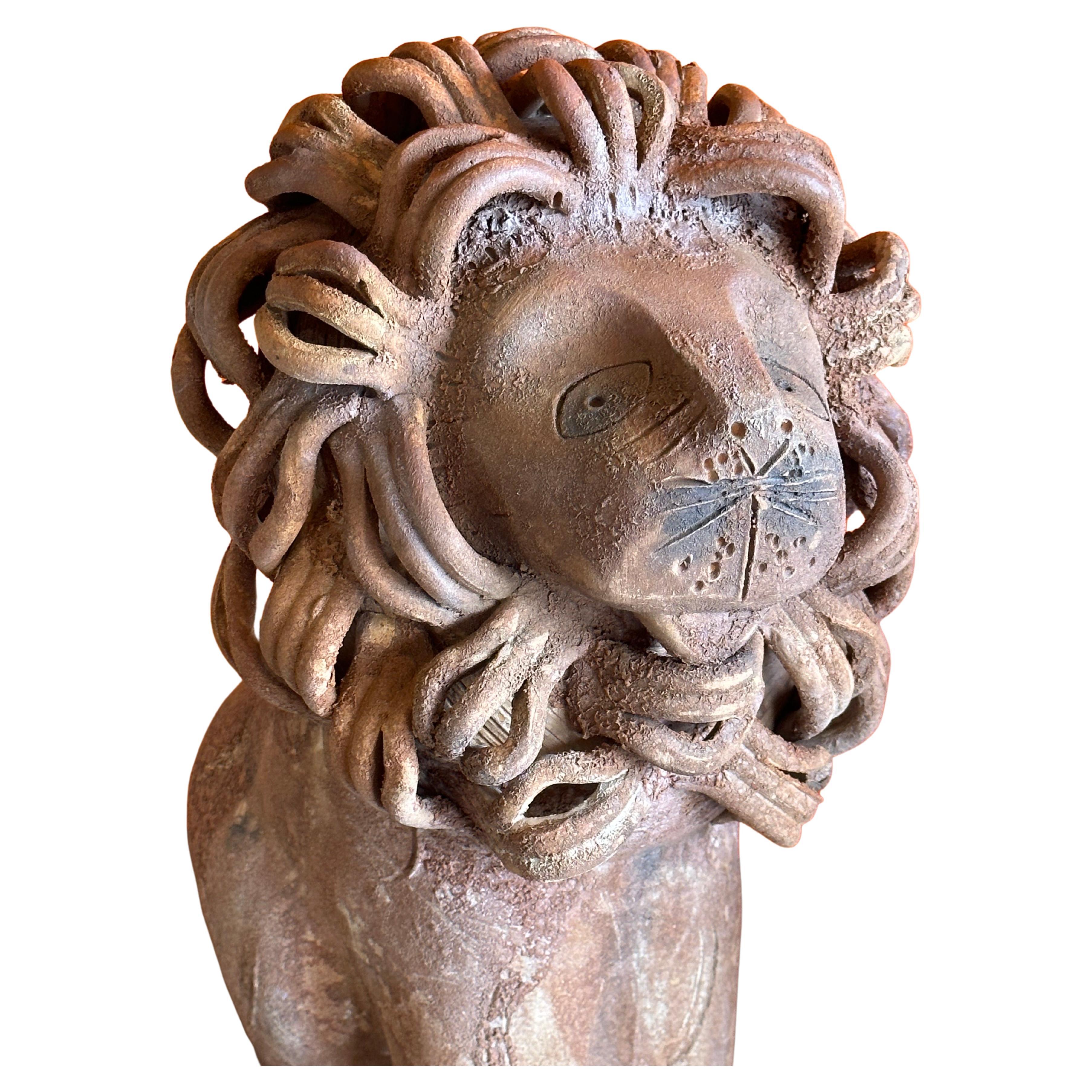 Italian Vintage Ceramiche / Pottery Lion Sculpture by Aldo Londo for Bitossi Raymor For Sale